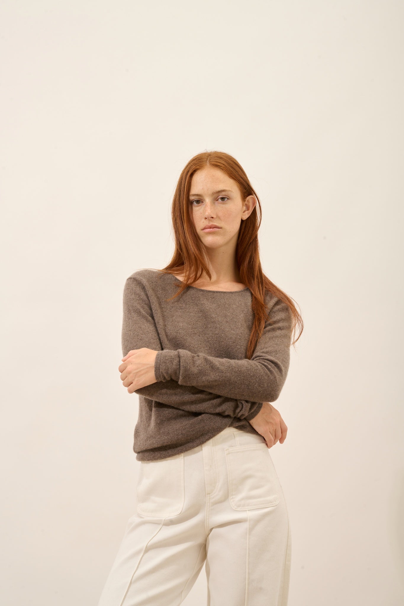 VIVIAN taupe mottled round-neck sweater