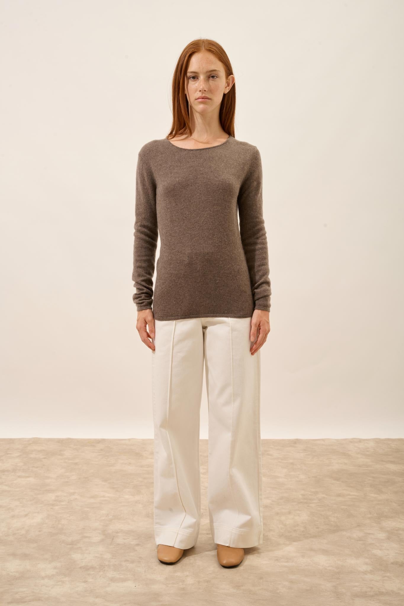 VIVIAN taupe mottled round-neck sweater