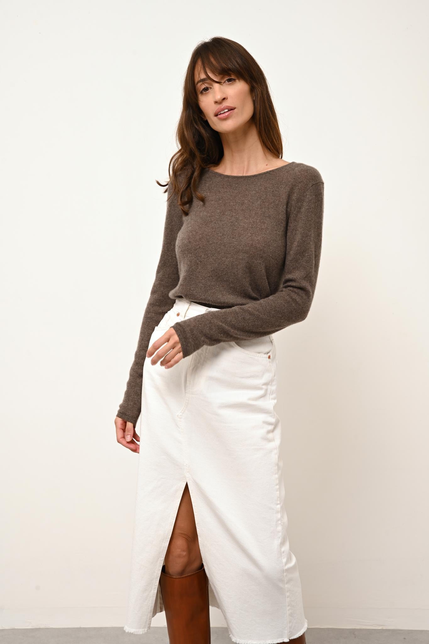 VIVIAN pull col rond taupe chiné