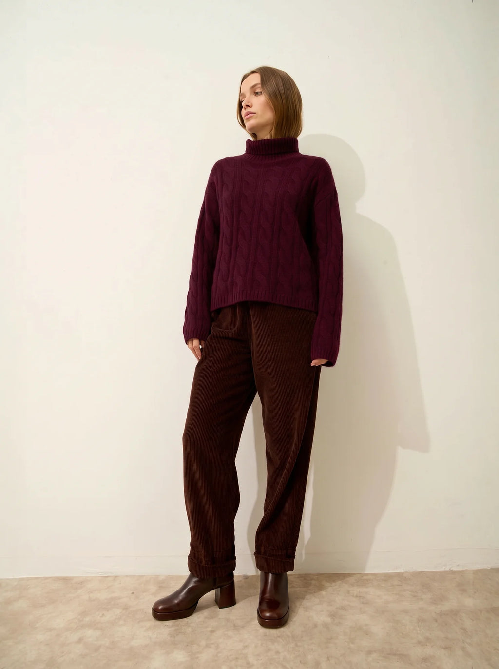 ALESSIA Pull Col Roulé 6 Fils Bordeaux