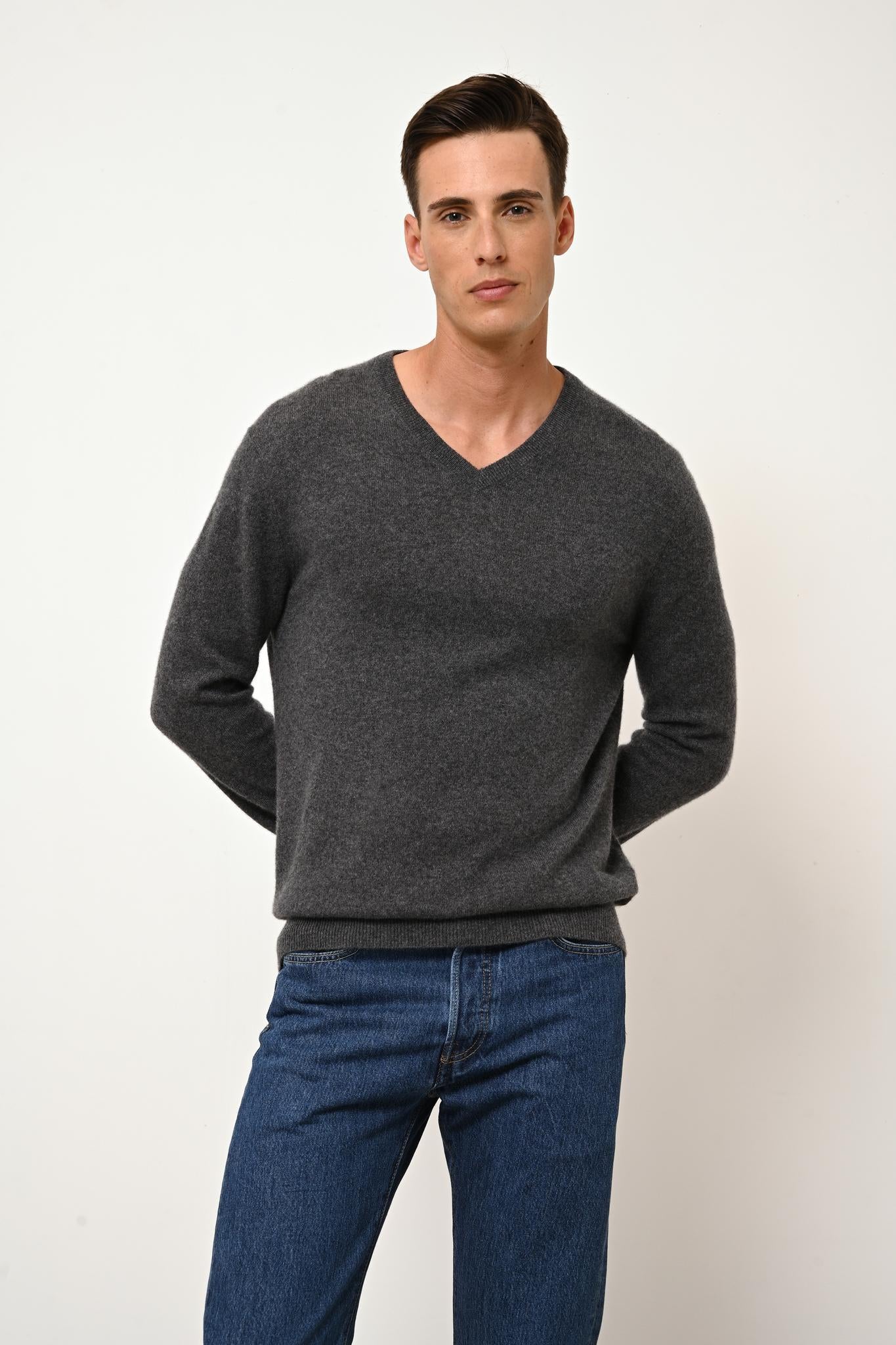 WALT pull col v anthracite chiné