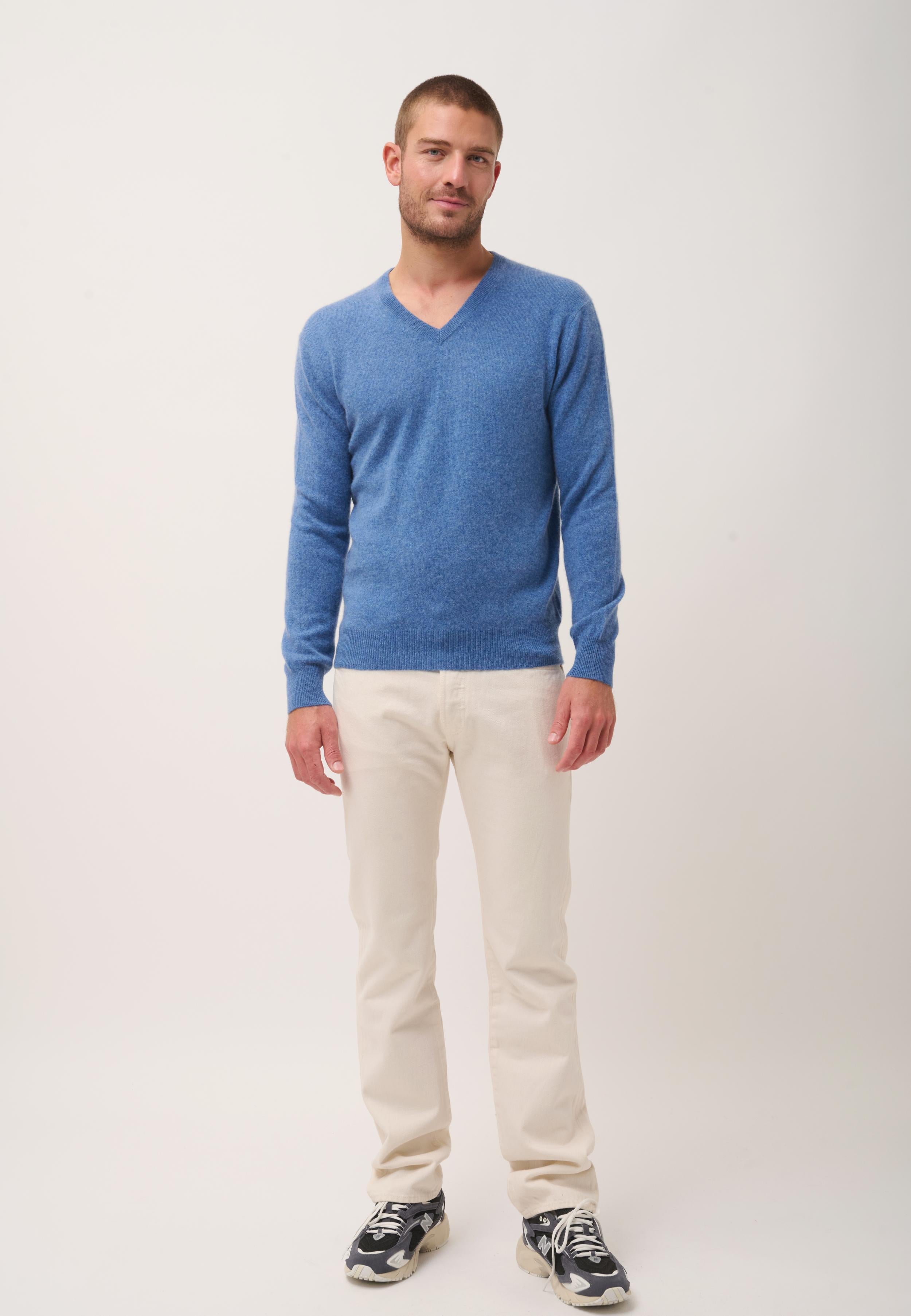WALT pull col v bleu denim