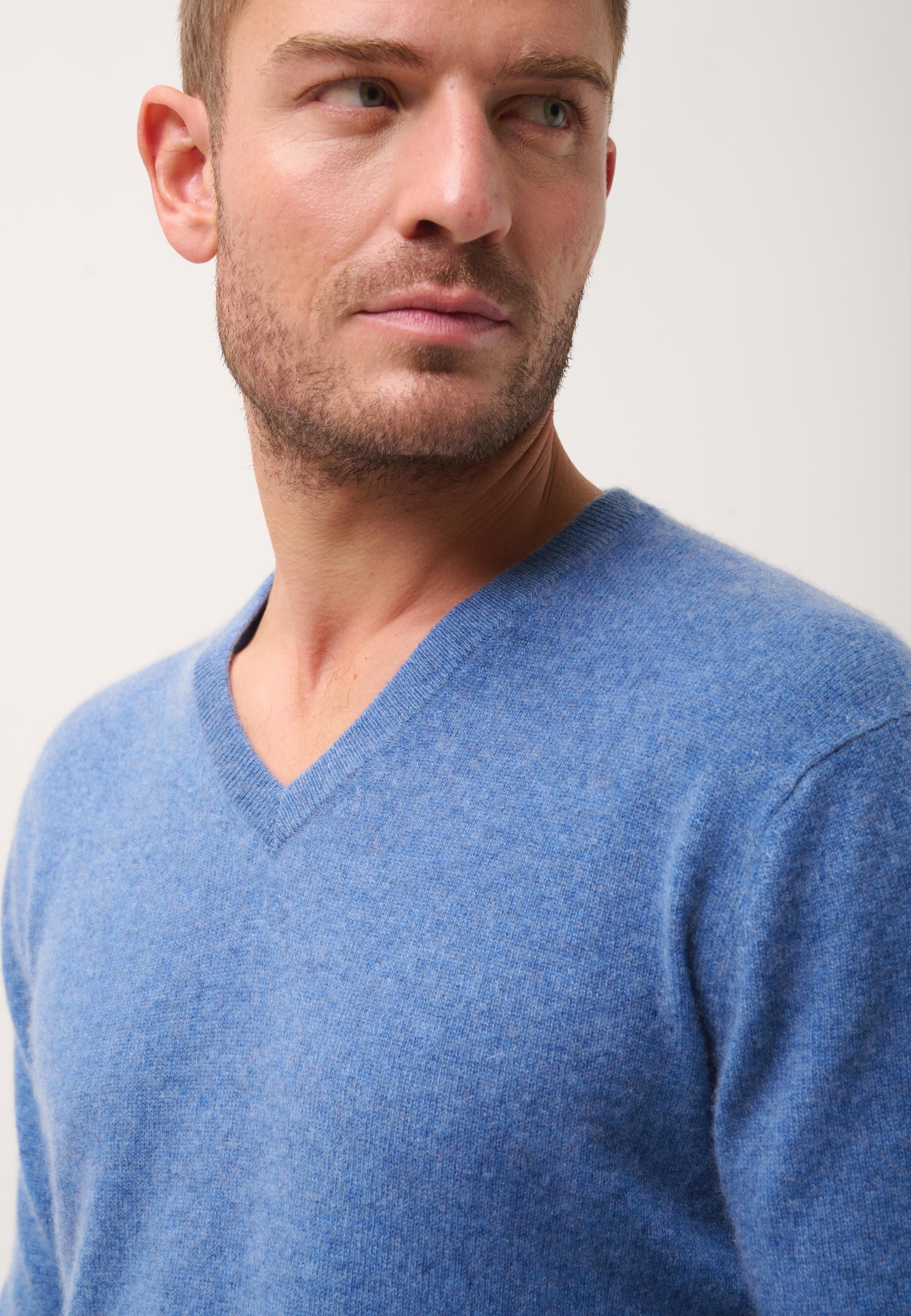 WALT pull col v bleu denim