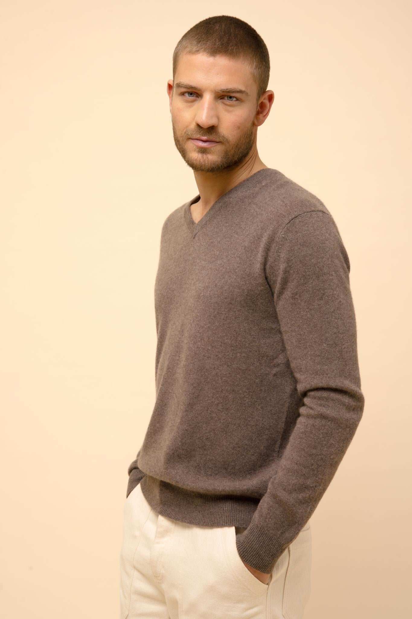 WALT pull col v taupe chiné