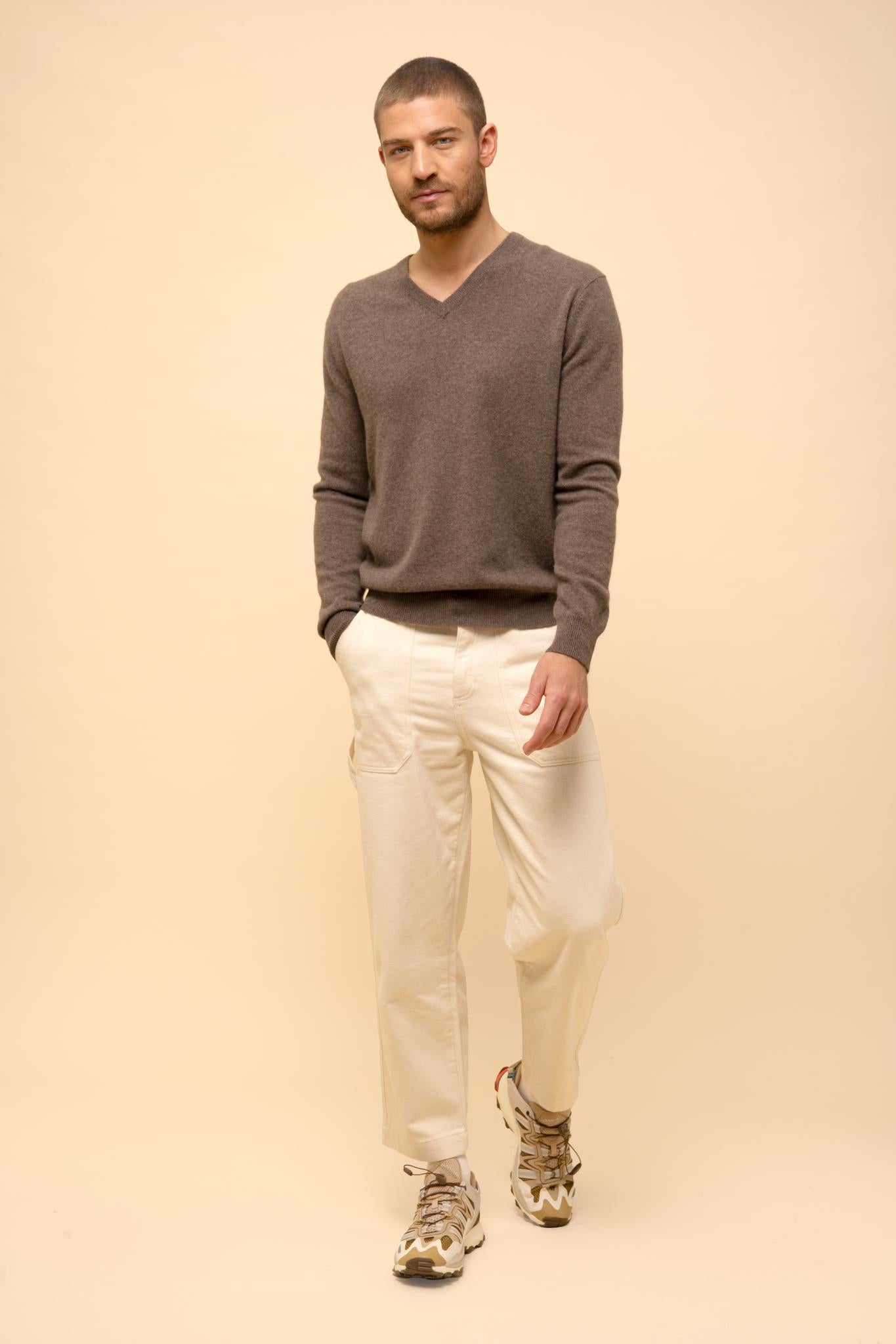 WALT pull col v taupe chiné