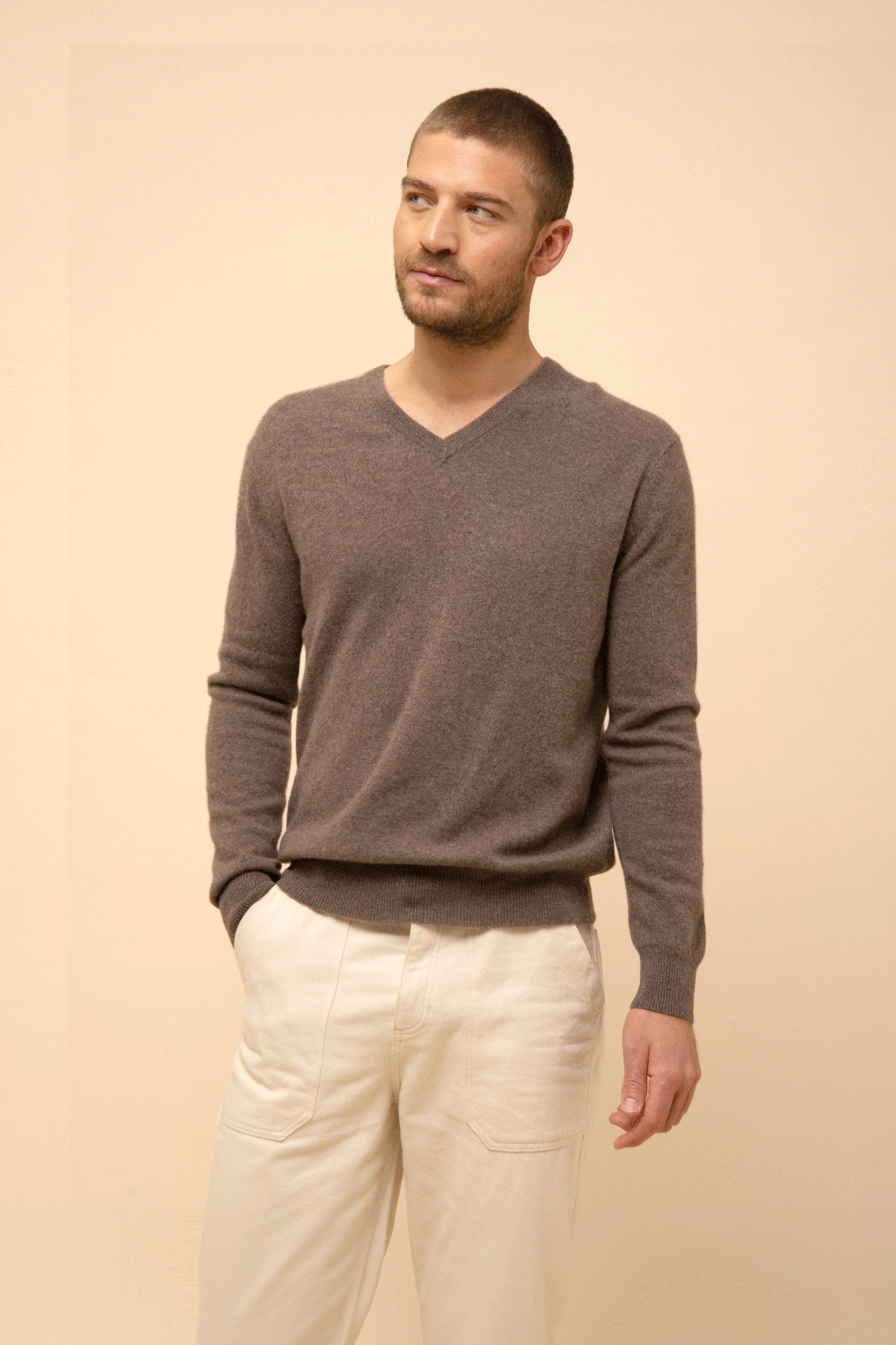 WALT pull col v taupe chiné