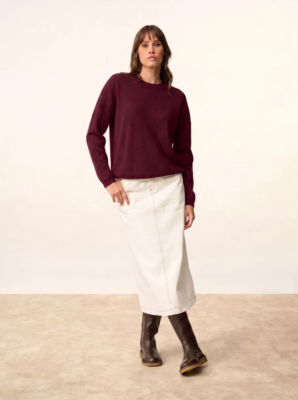 KAYLA Pull Col Rond Bordeaux