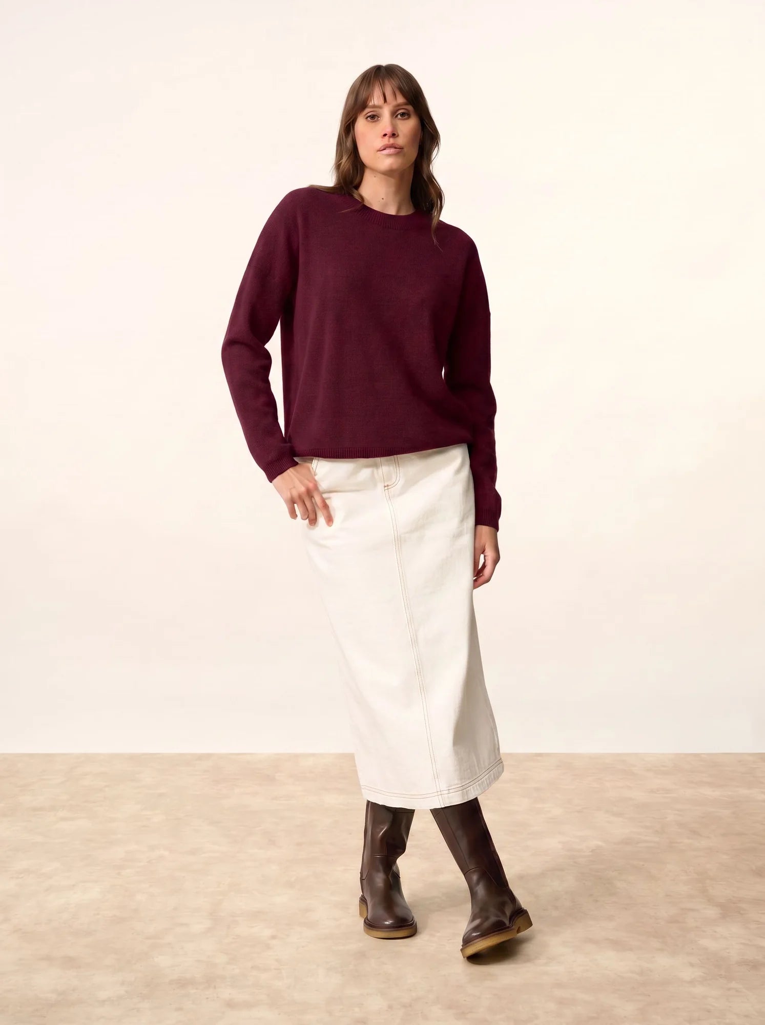 KAYLA Pull Col Rond Bordeaux