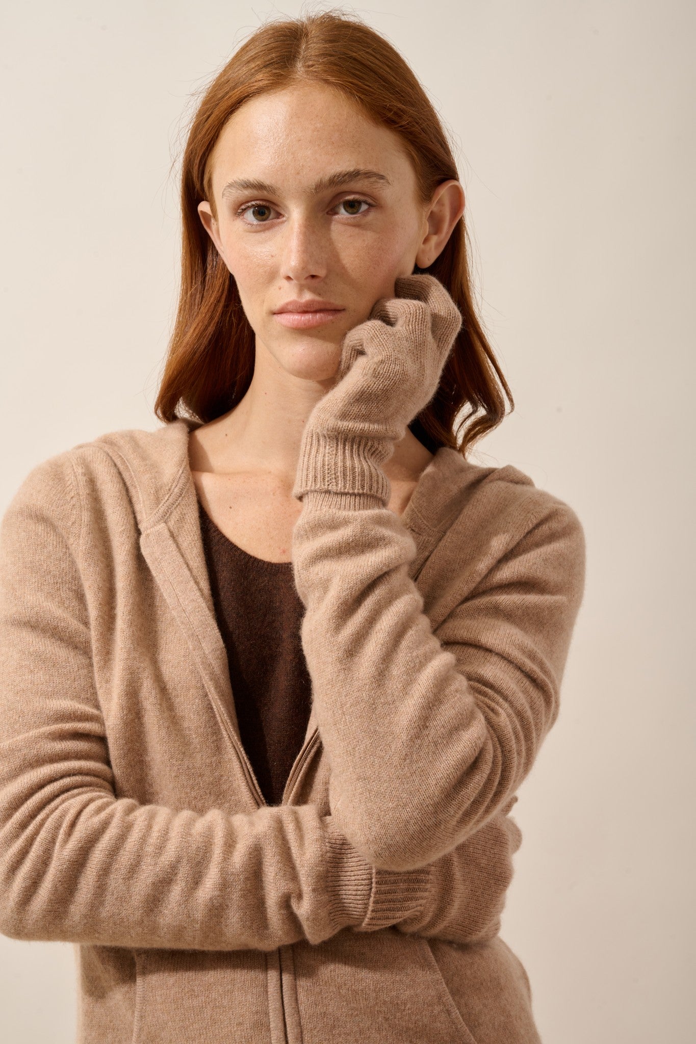 yann gants 4 fils taupe chiné 100% cachemire