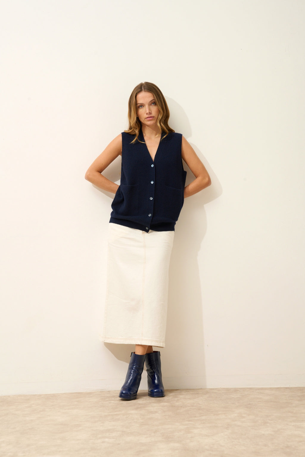 YASMINE cardigan col v navy