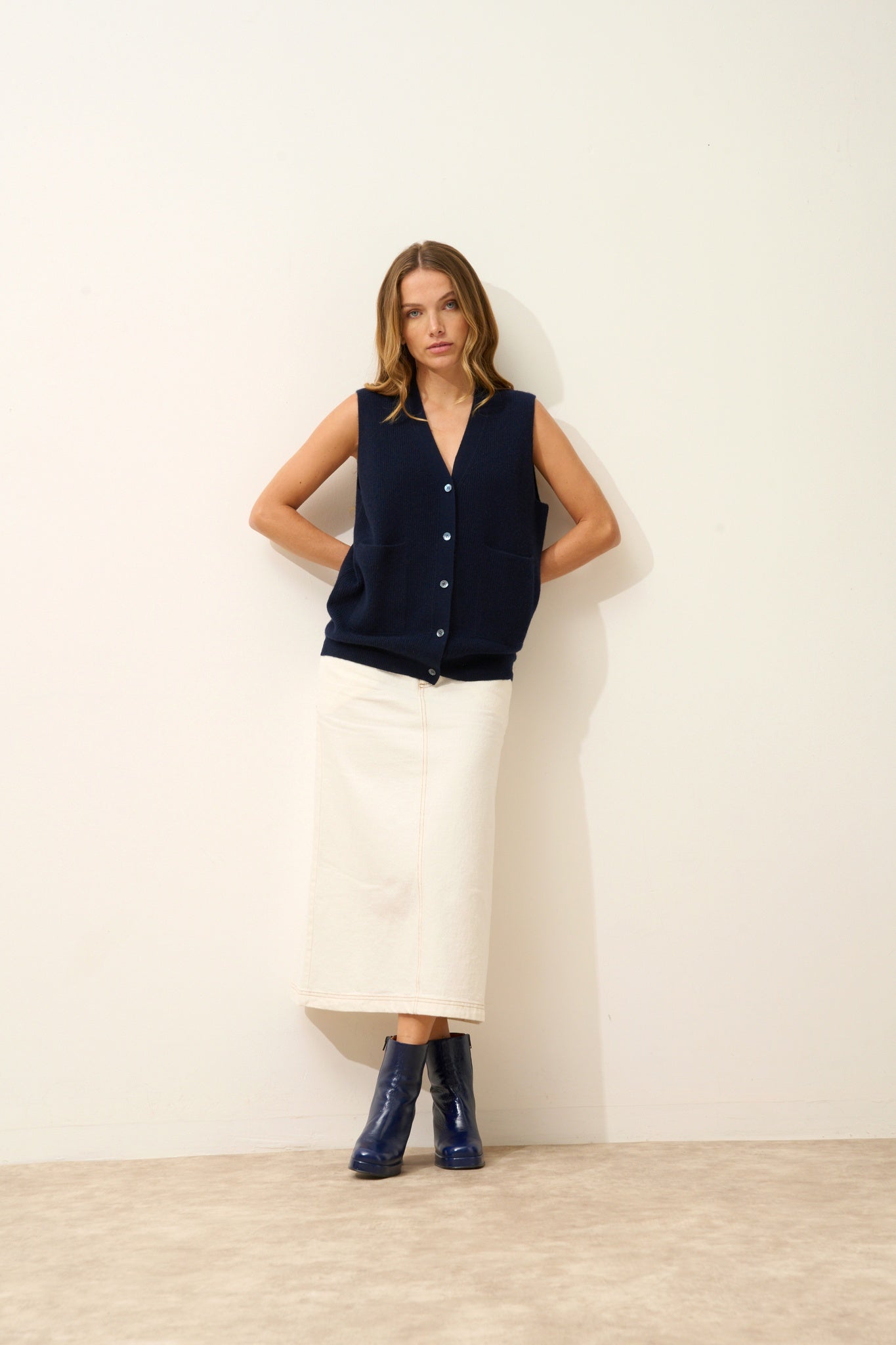 YASMINE cardigan col v navy