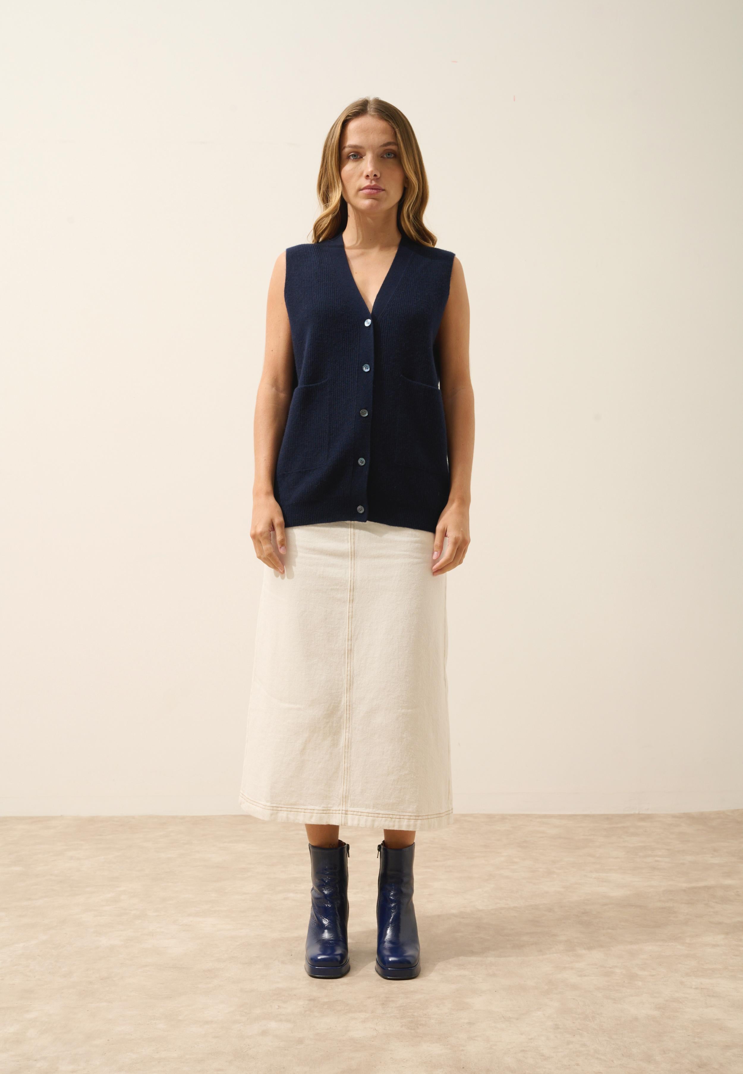 YASMINE cardigan col v navy