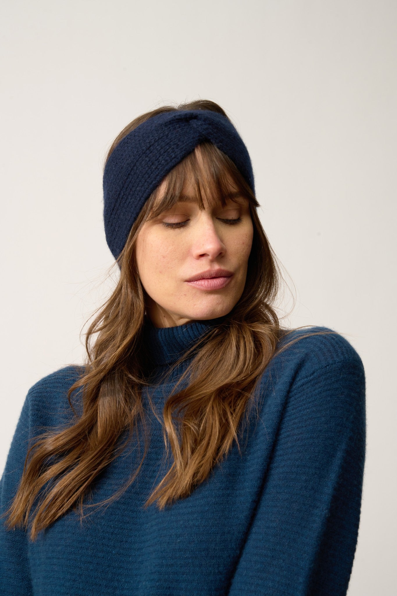 ylfa bandeau 8 fils navy 100% cachemire