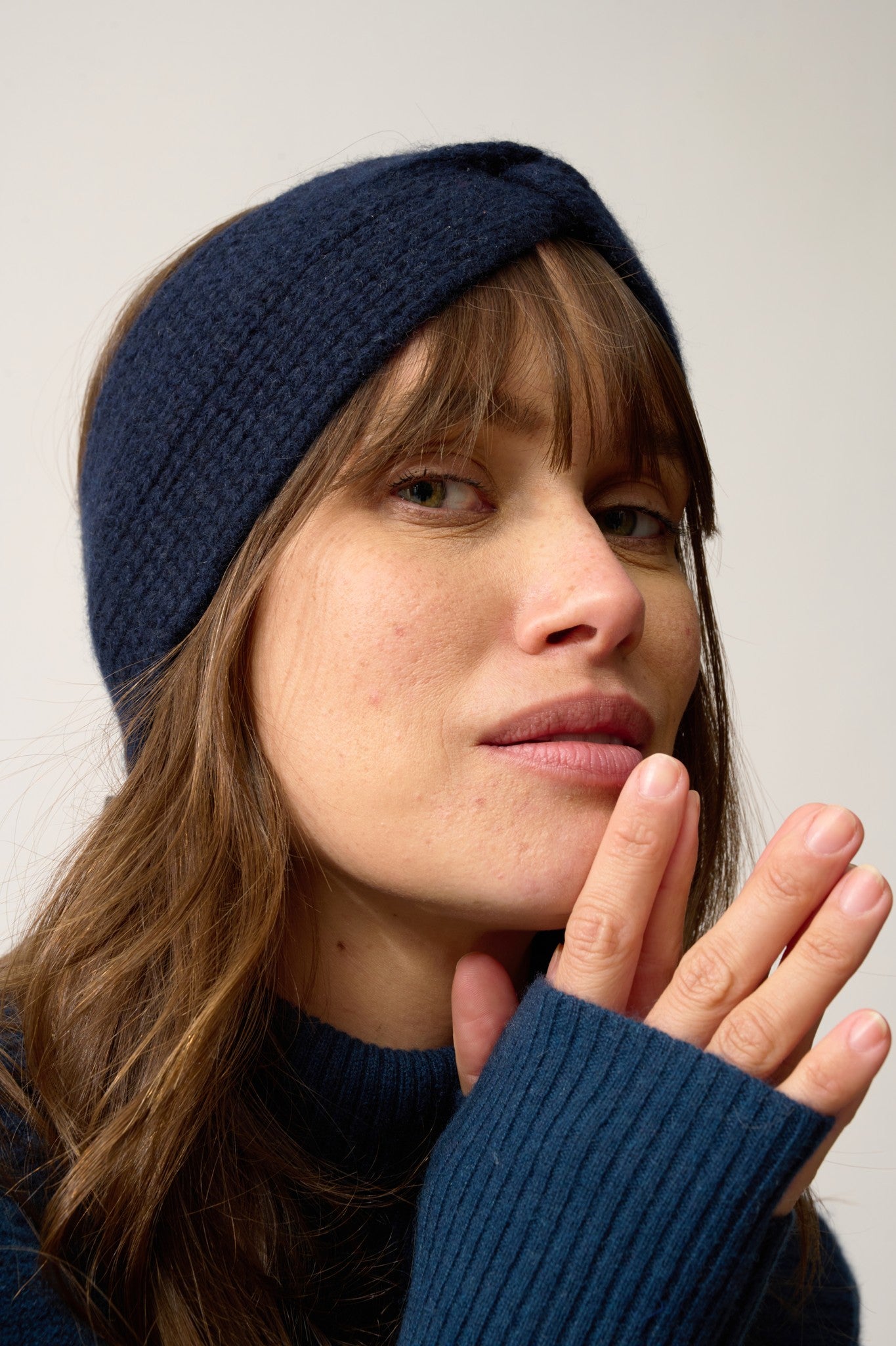 ylfa bandeau 8 fils navy 100% cachemire