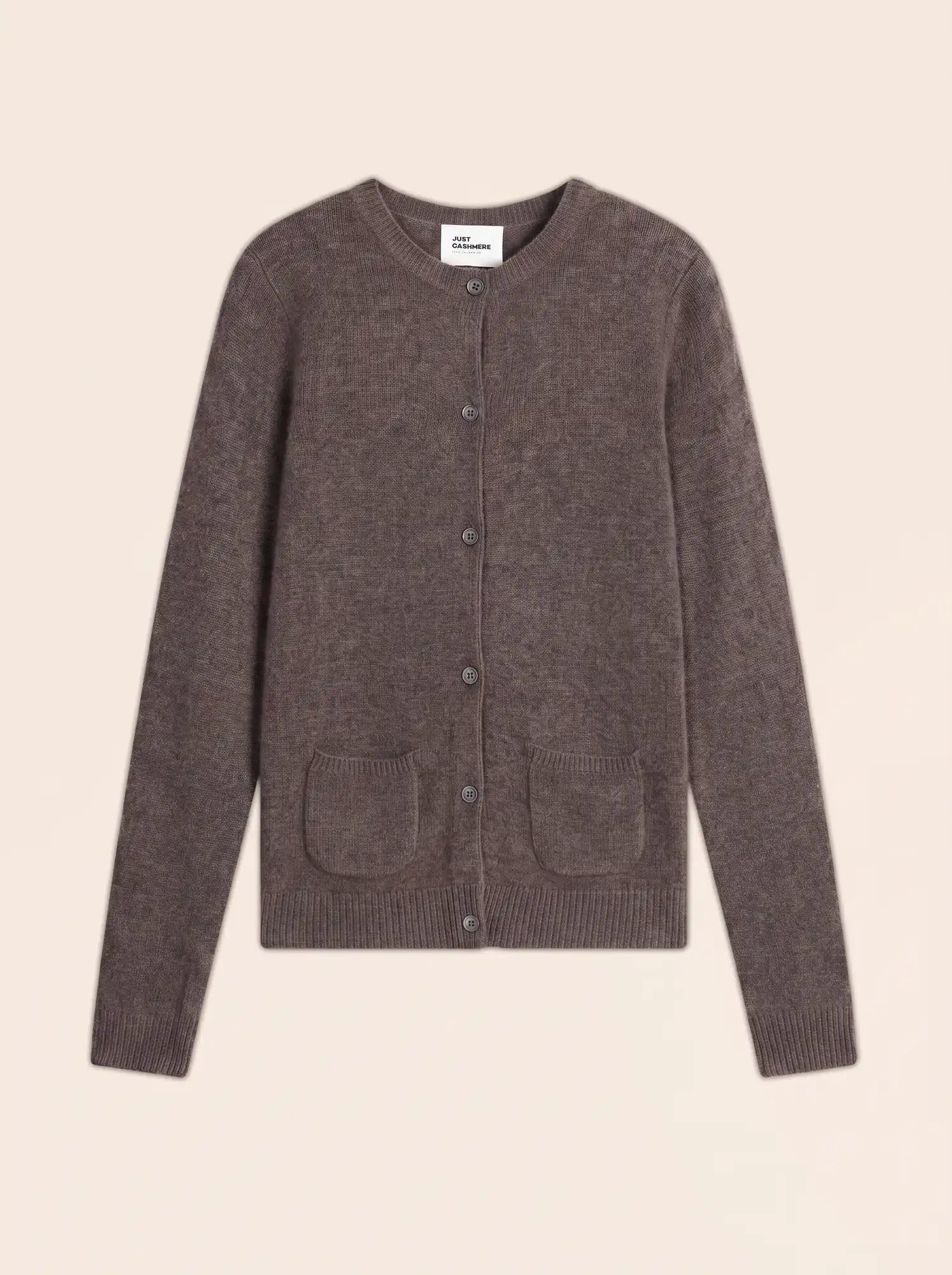 ROSE Cardigan Col Rond 4 Fils Taupe Chiné
