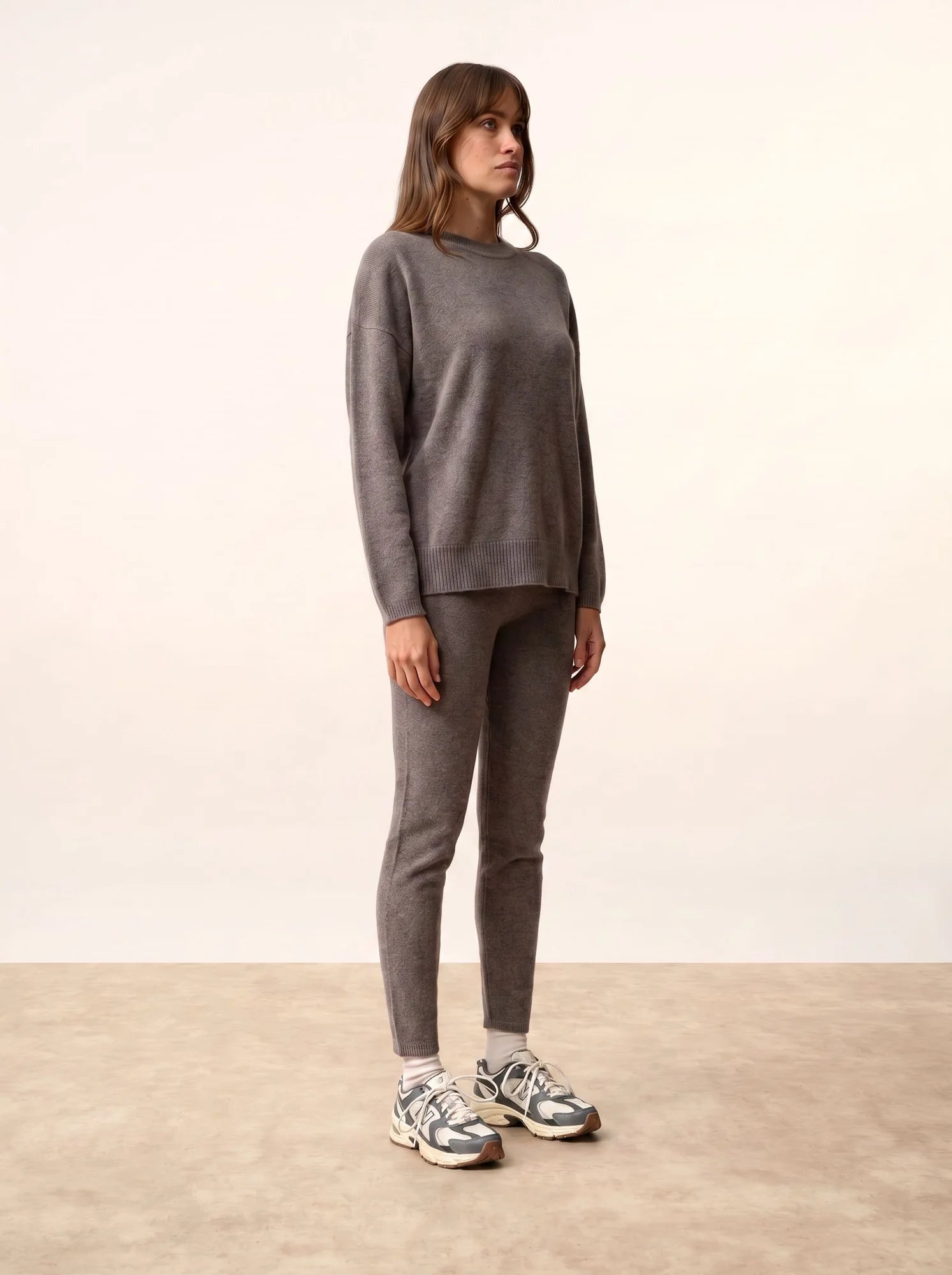 KAYLA Pull Col Rond Taupe Chiné