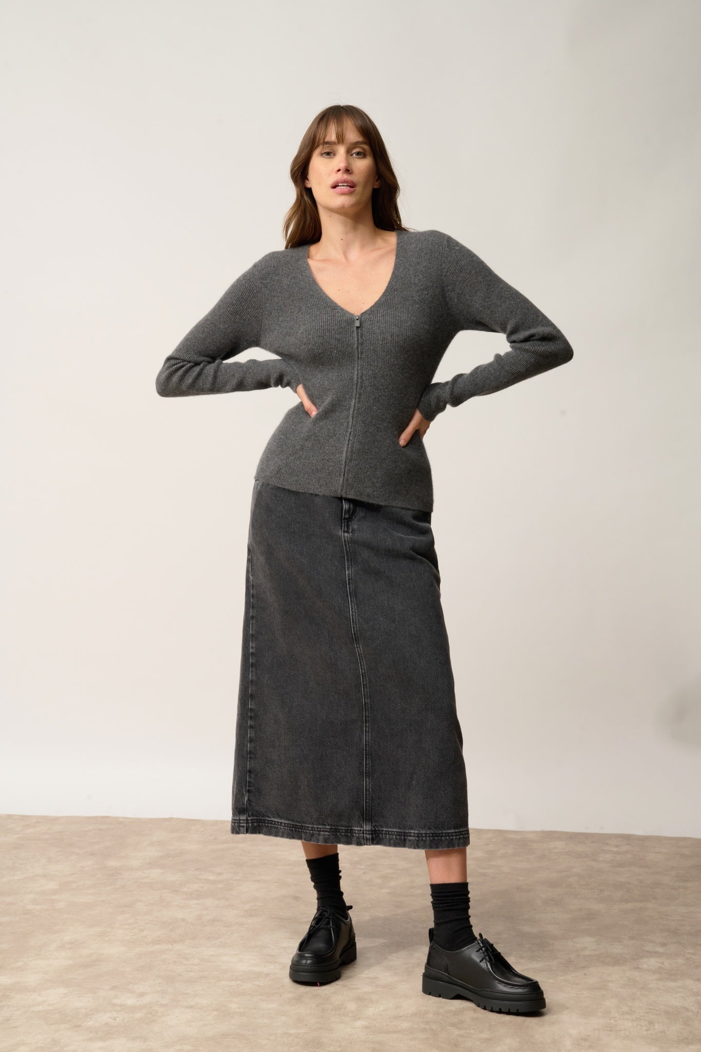 ZION v-neck cardigan anthracite mottled