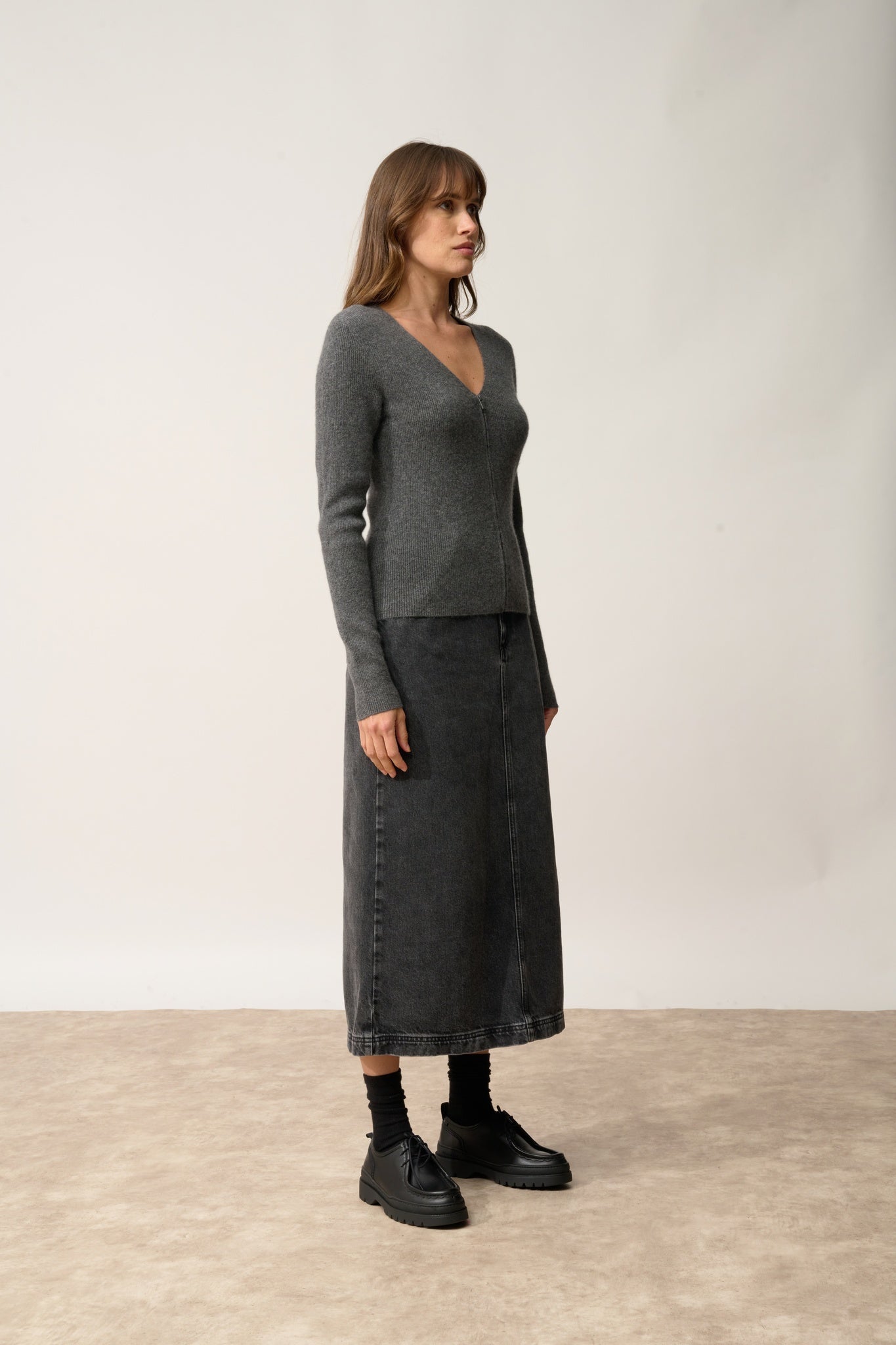 ZION v-neck cardigan anthracite mottled