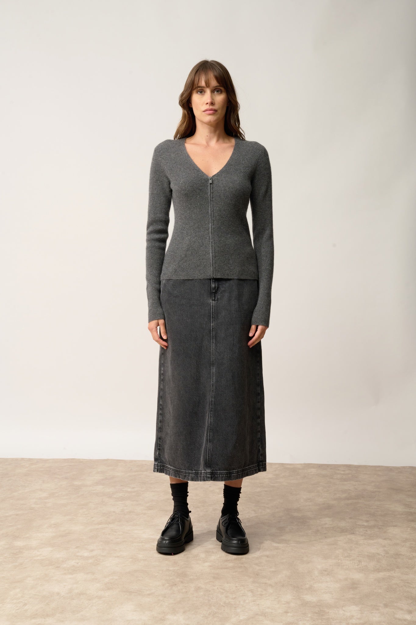 ZION v-neck cardigan anthracite mottled