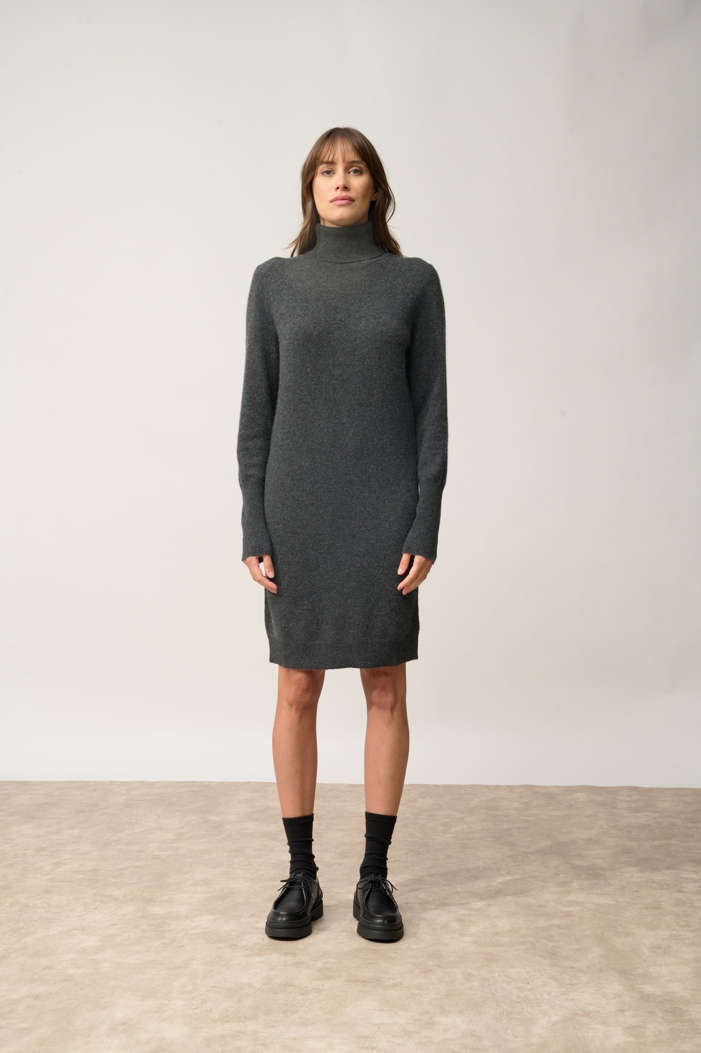 ZOELA robe col roulé carbone chiné