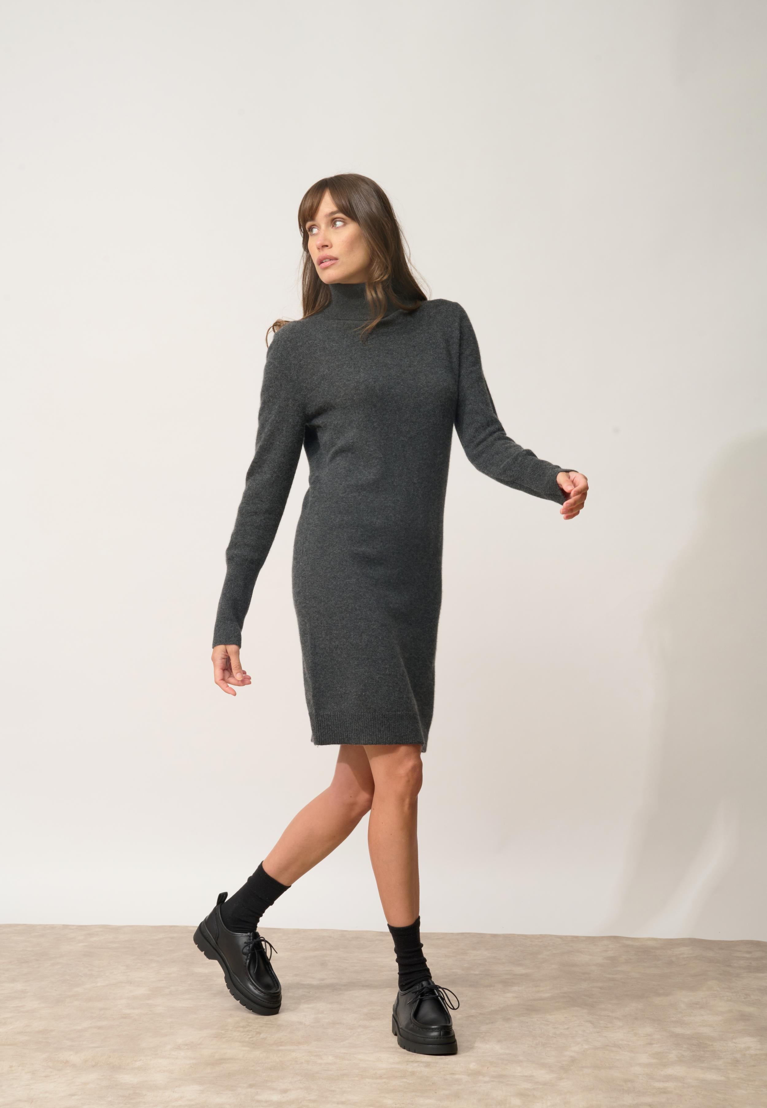 ZOELA robe col roulé carbone chiné