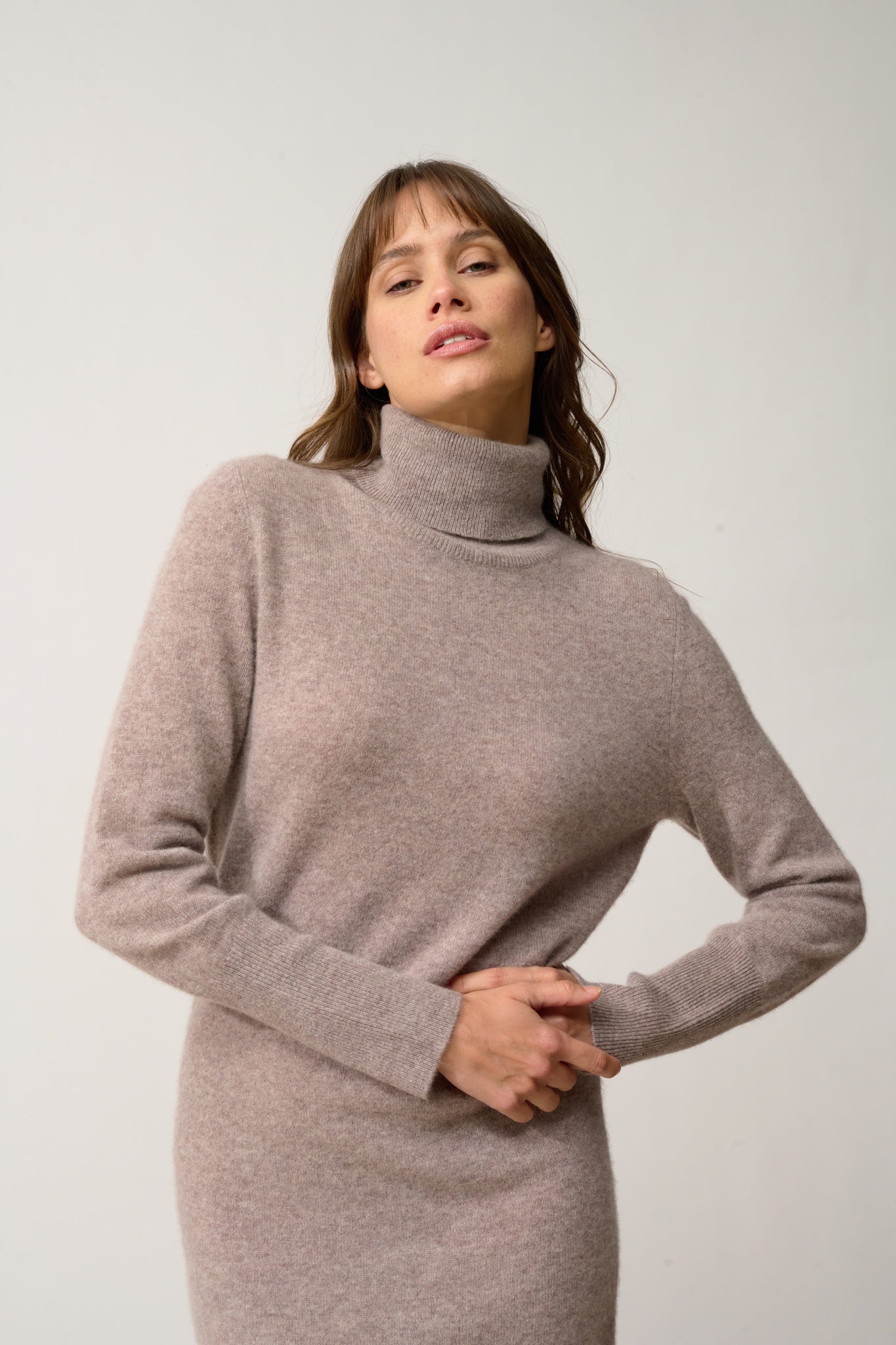 ZOELA mottled caribou turtleneck dress
