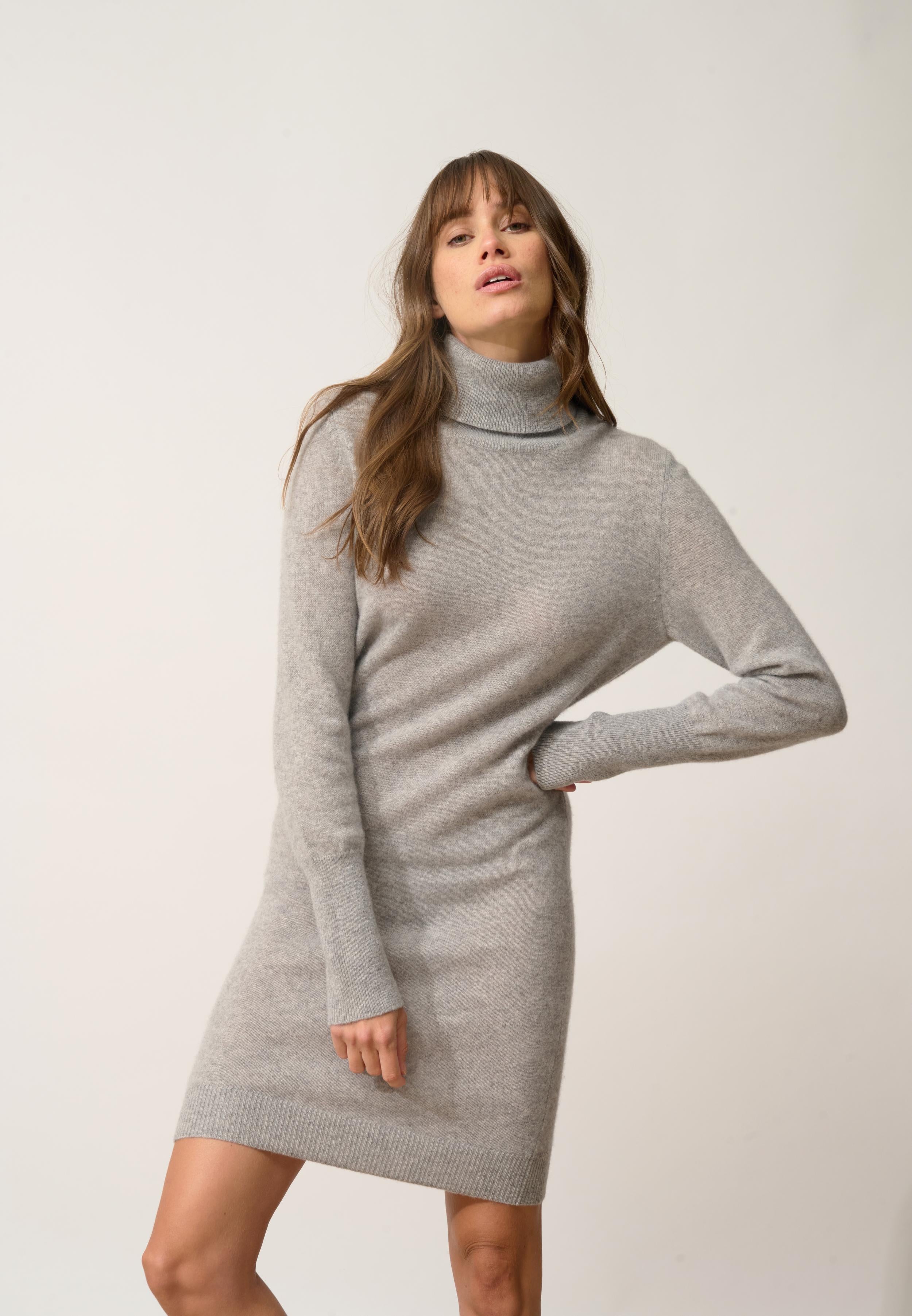 ZOELA robe col roulé gris souris chiné