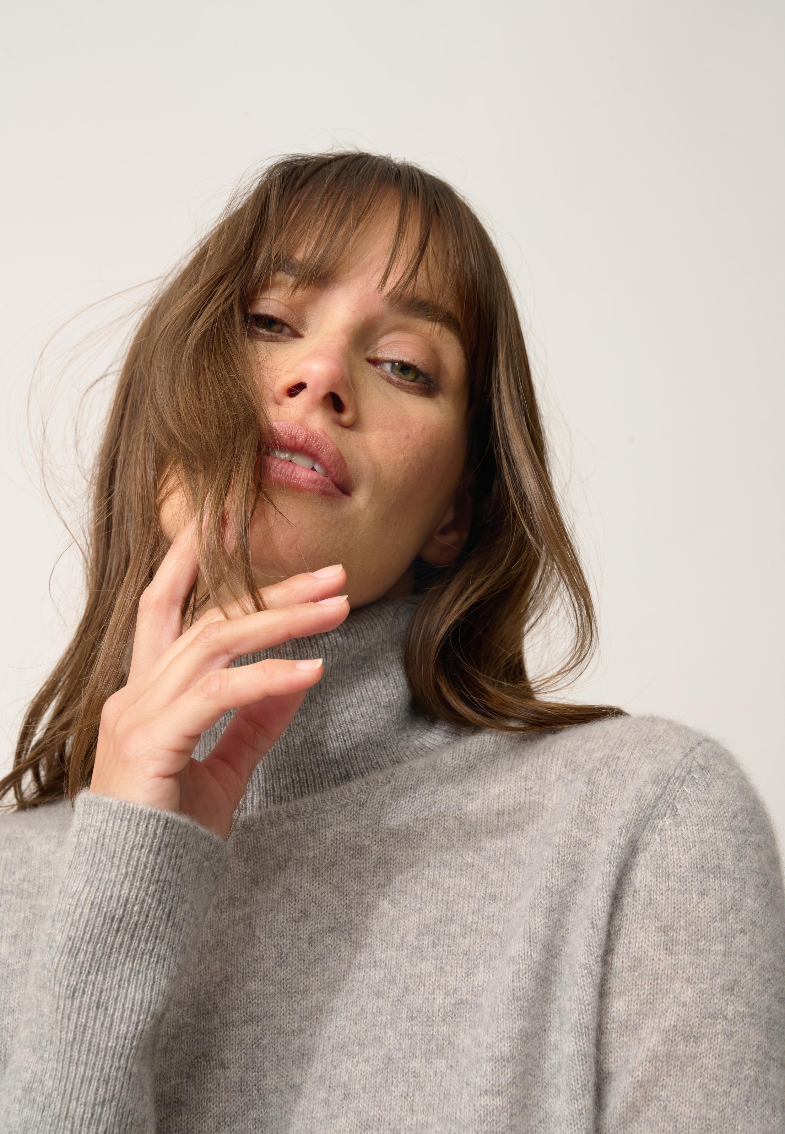 ZOELA robe col roulé gris souris chiné