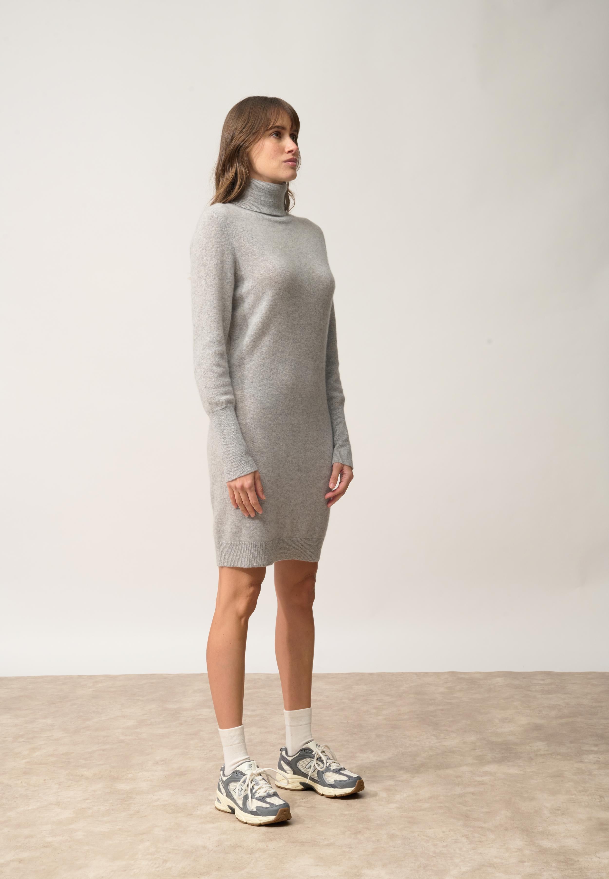ZOELA robe col roulé gris souris chiné