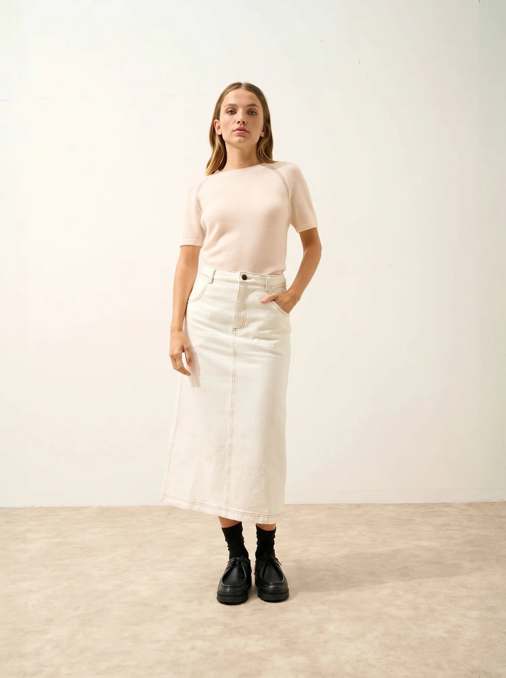 LAÏSA T-Shirt Col Rond Beige Chiné
