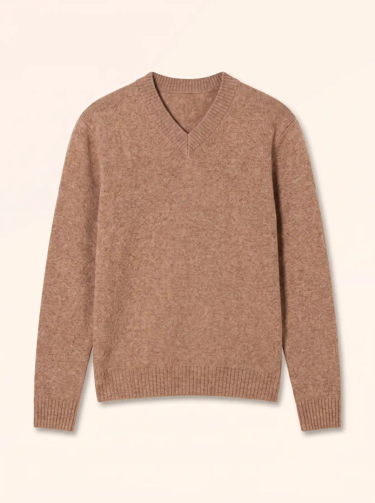 Pull Col V 4 Fils Camel Chiné