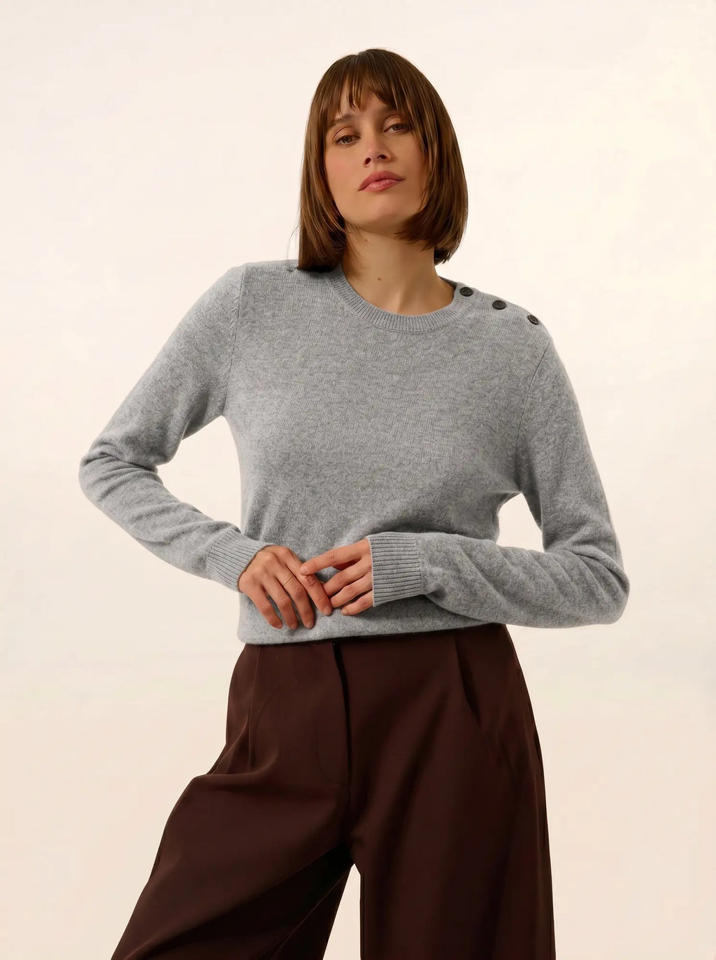 ORELIEN Pull Col Rond Marin Nuage Chiné
