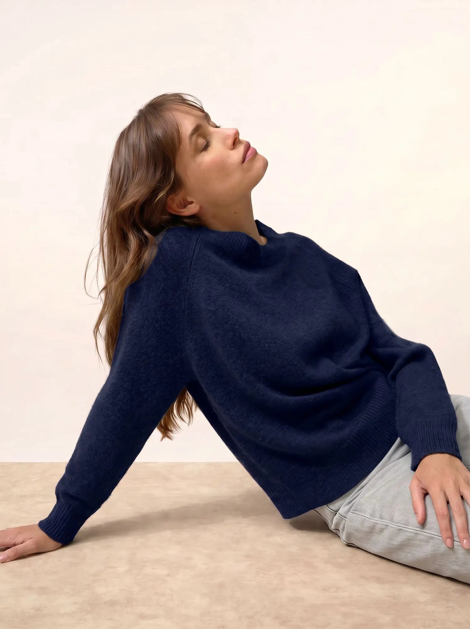 JON Pull Col Rond 4 Fils Bleu Marine