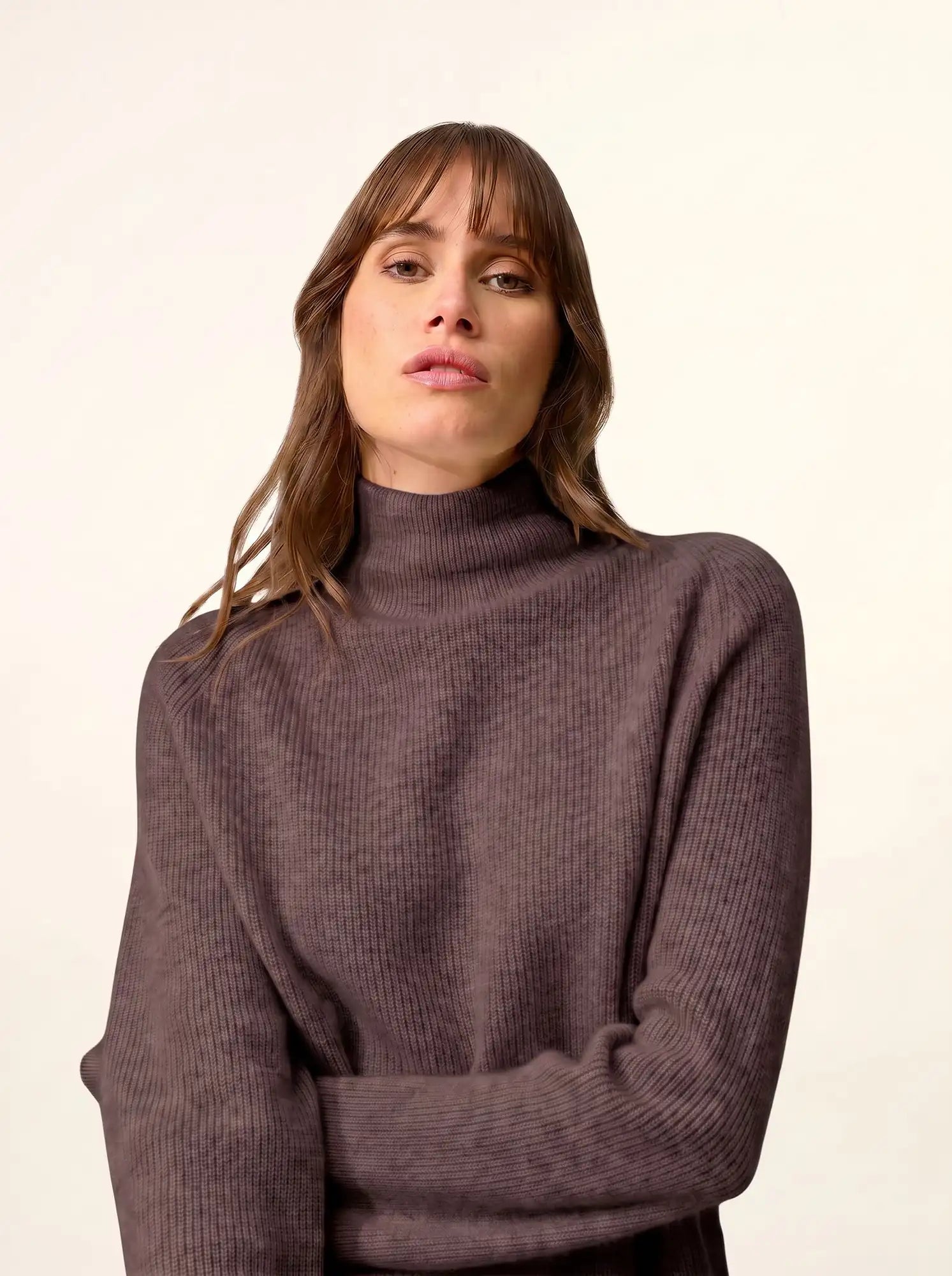ALYSSA Pull Col Montant Taupe Chiné