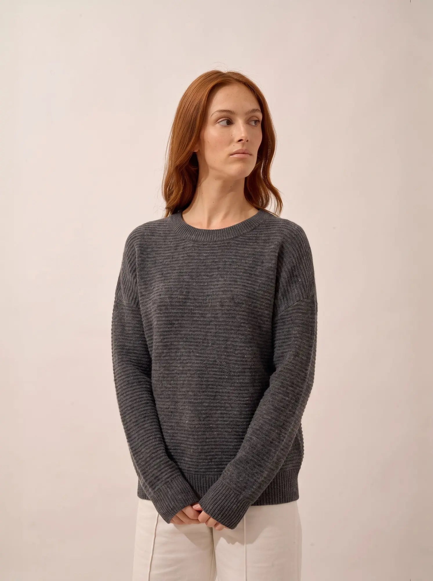LOUNA Pull Col Rond 4 Fils Anthracite Chiné