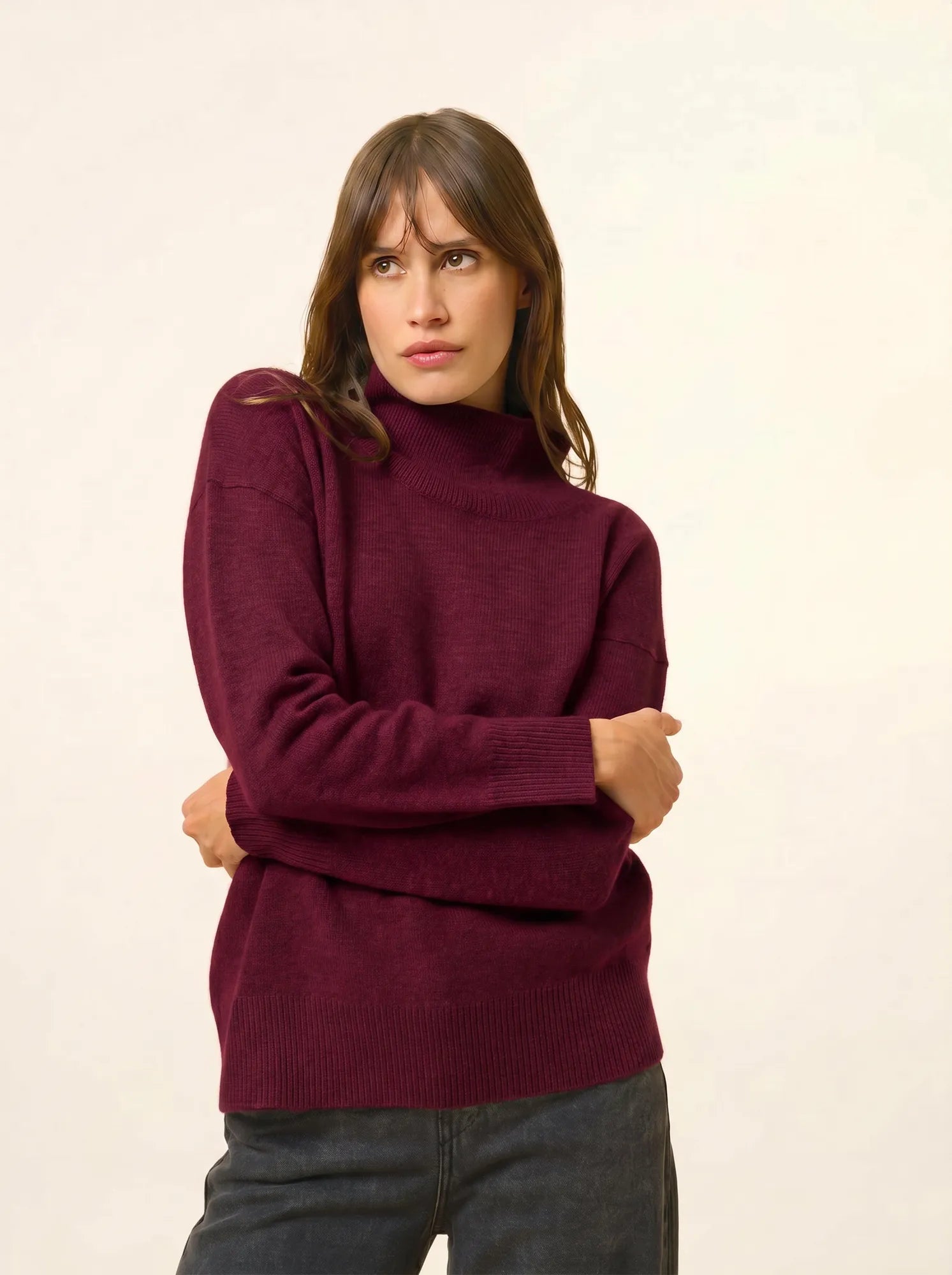ROMY Pull Col Montant 4 Fils Bordeaux