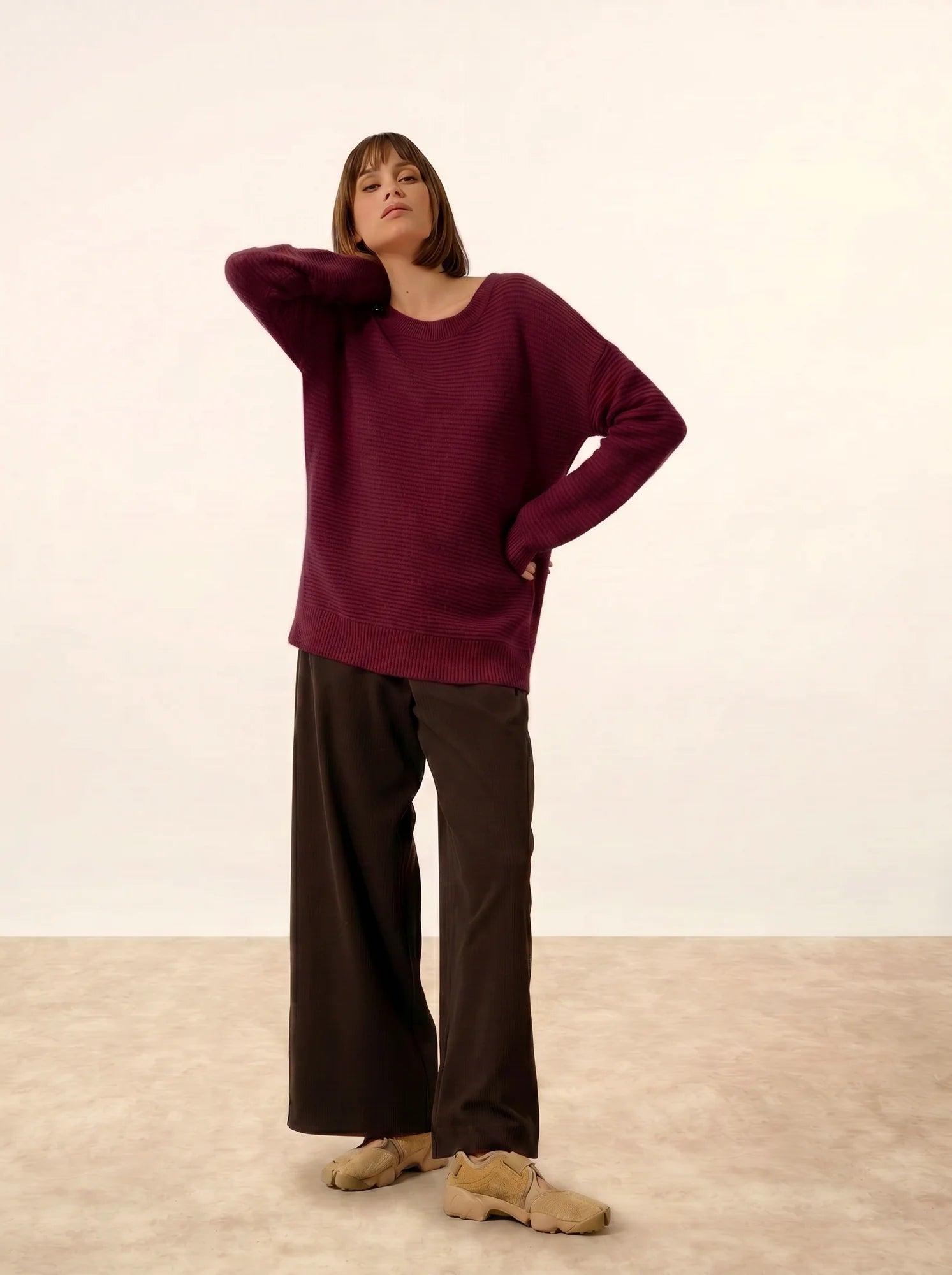 LOUNA Pull Col Rond 4 Fils Bordeaux