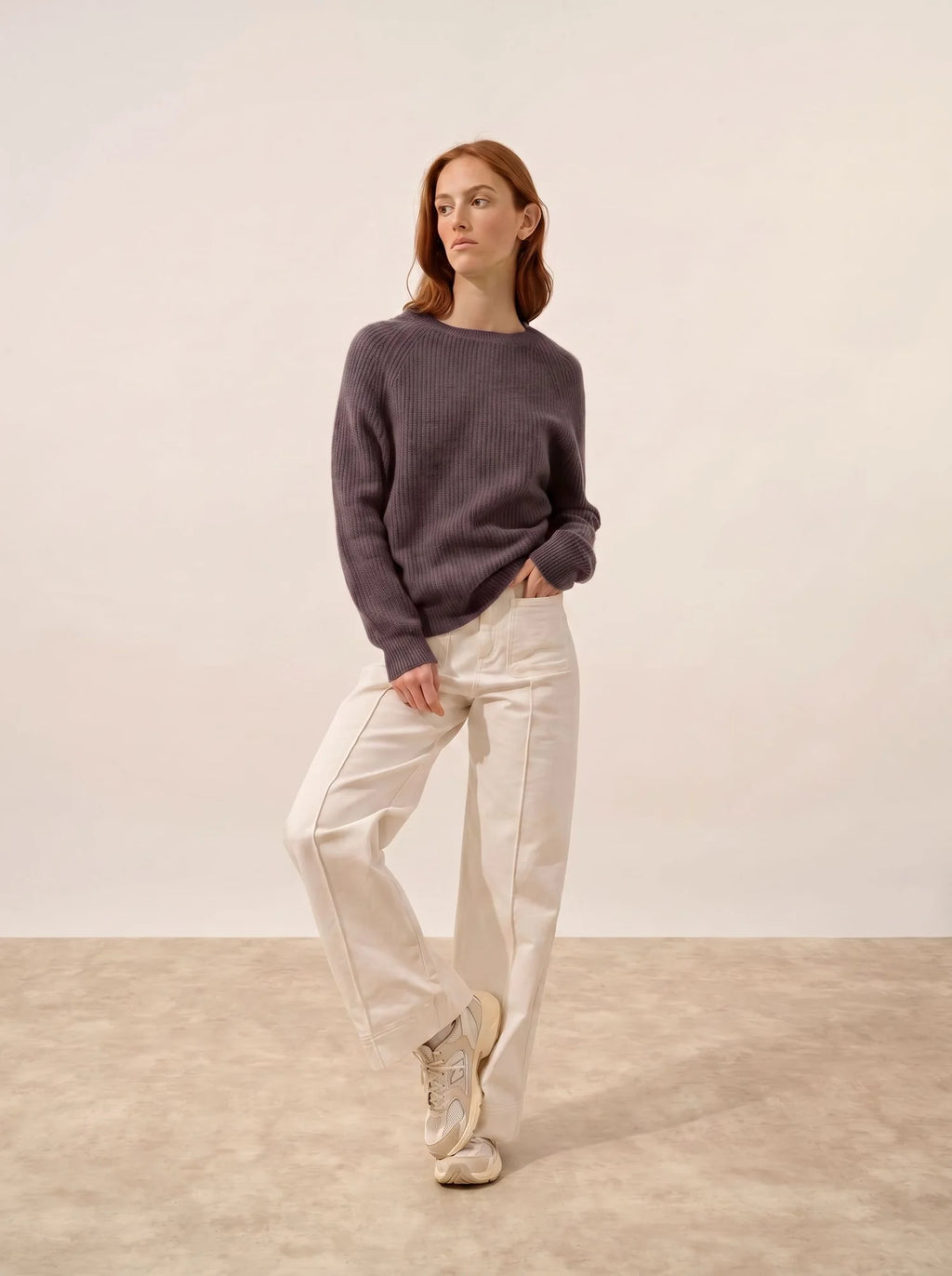 FRIO Pull Col Rond 4 Fils Taupe Chiné