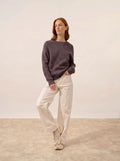 FRIO Pull Col Rond 4 Fils Taupe Chiné