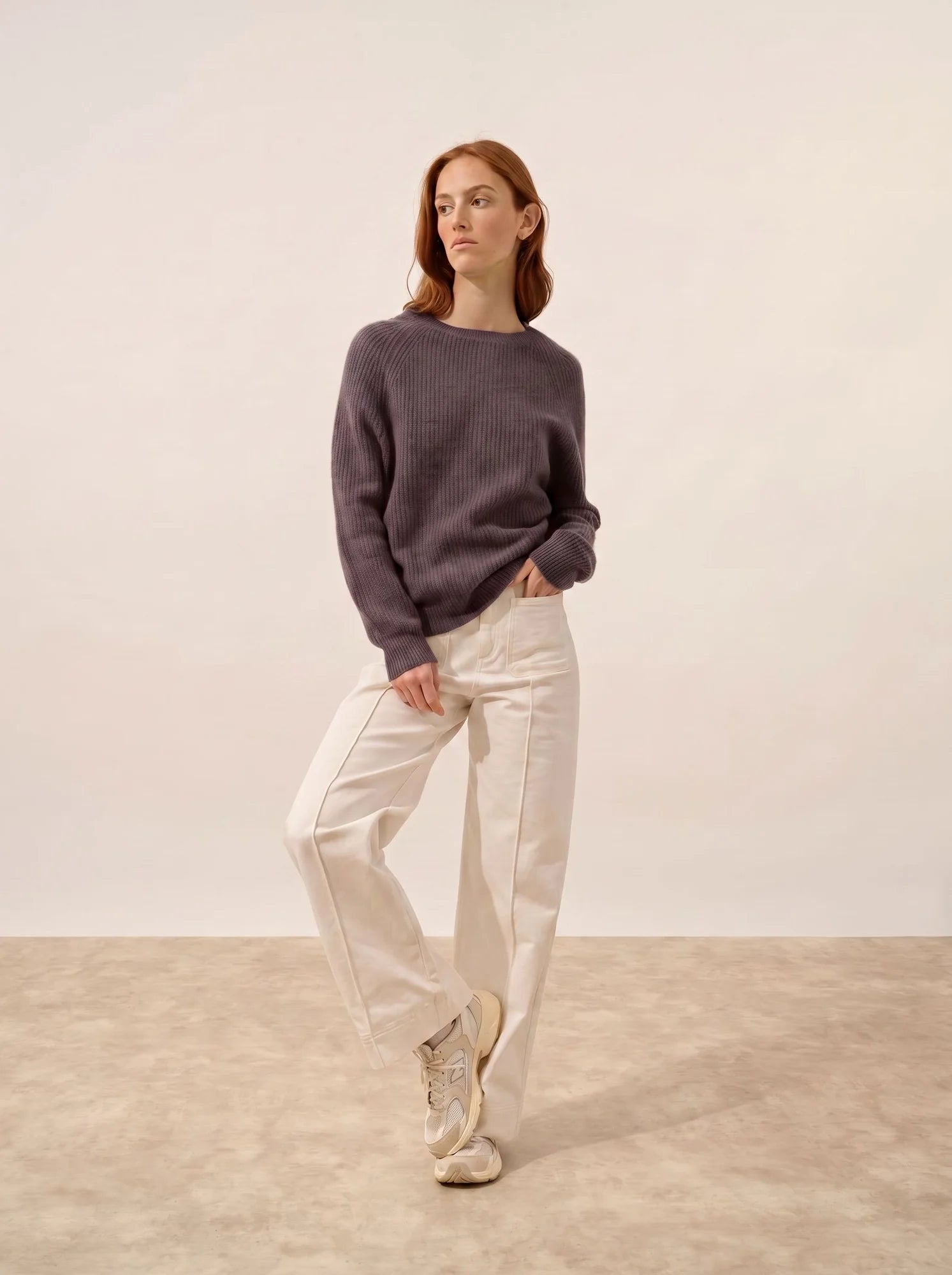 FRIO Pull Col Rond 4 Fils Taupe Chiné
