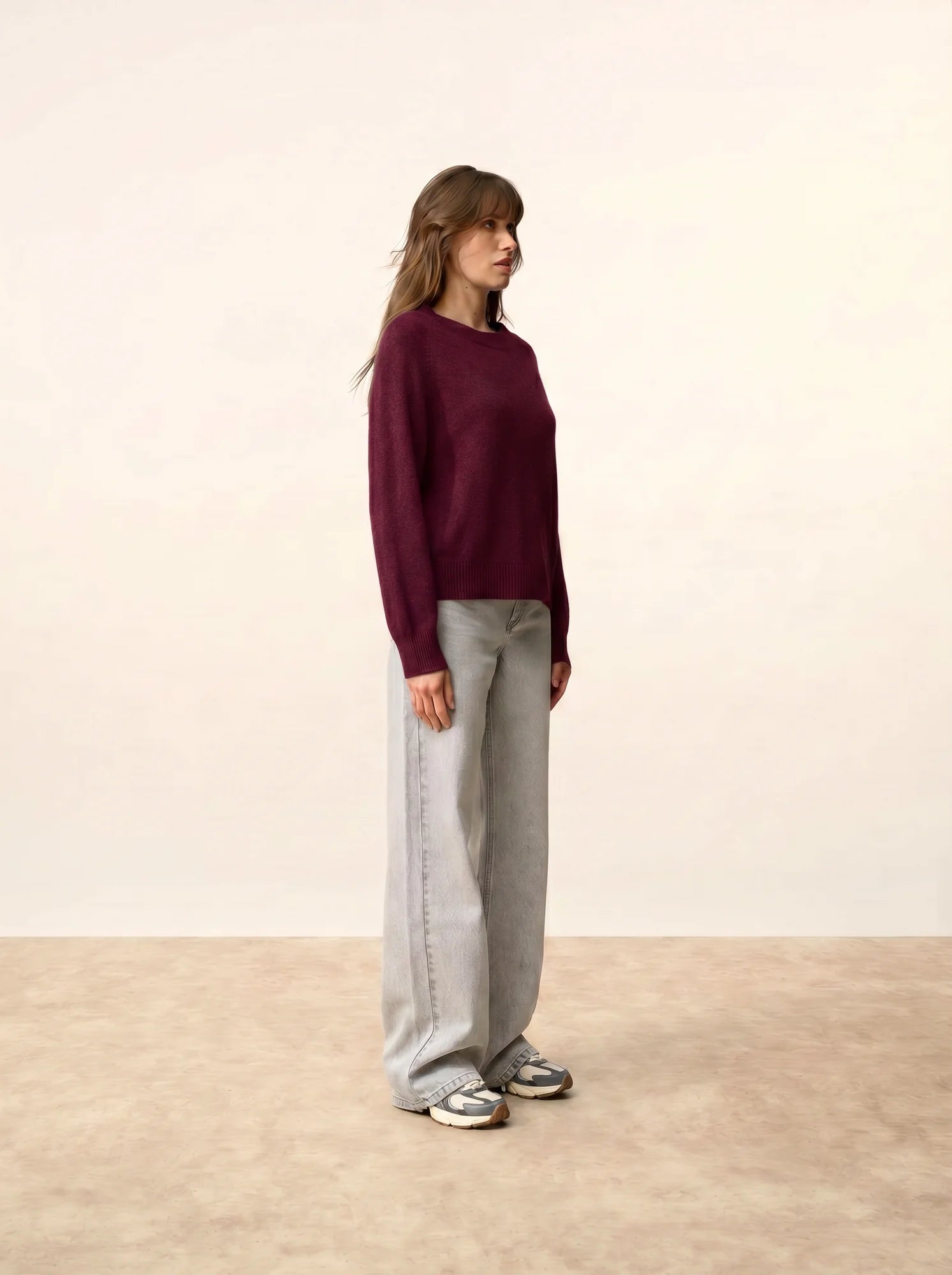 JON Pull Col Rond 4 Fils Bordeaux