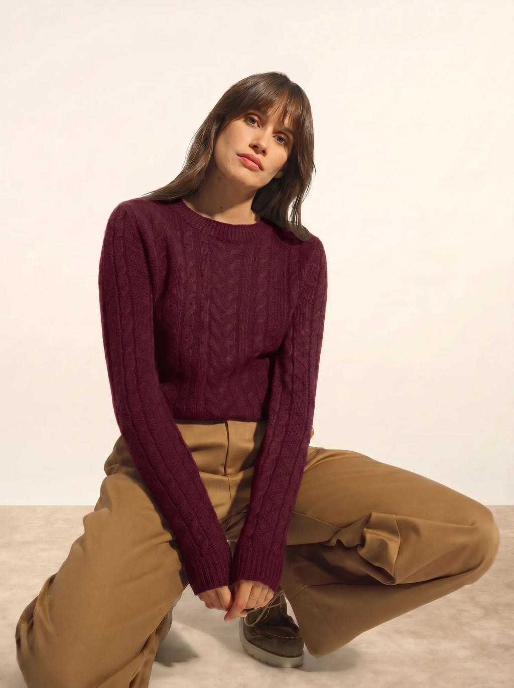 OLIVIA Pull Col Rond 8 Fils Bordeaux