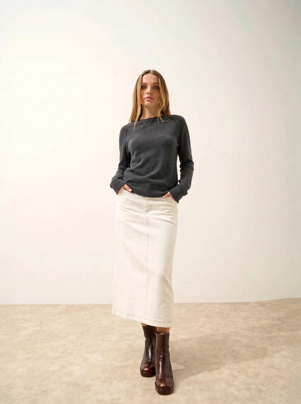 NORENA Pull Col Rond Anthracite Chiné