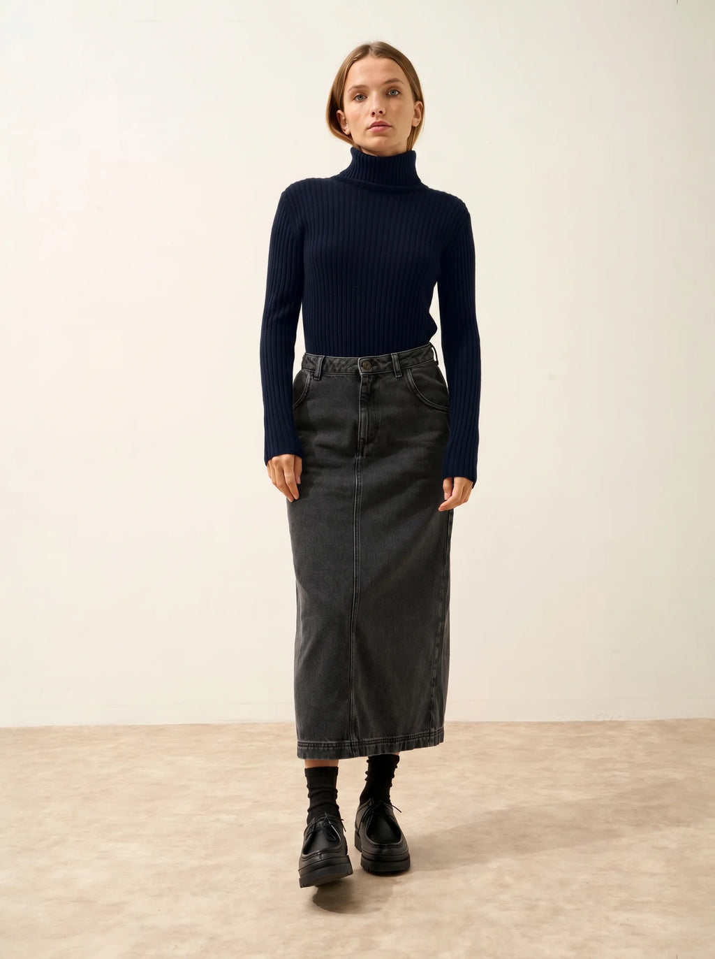 MIRAYA Pull Col Roulé Bleu Marine