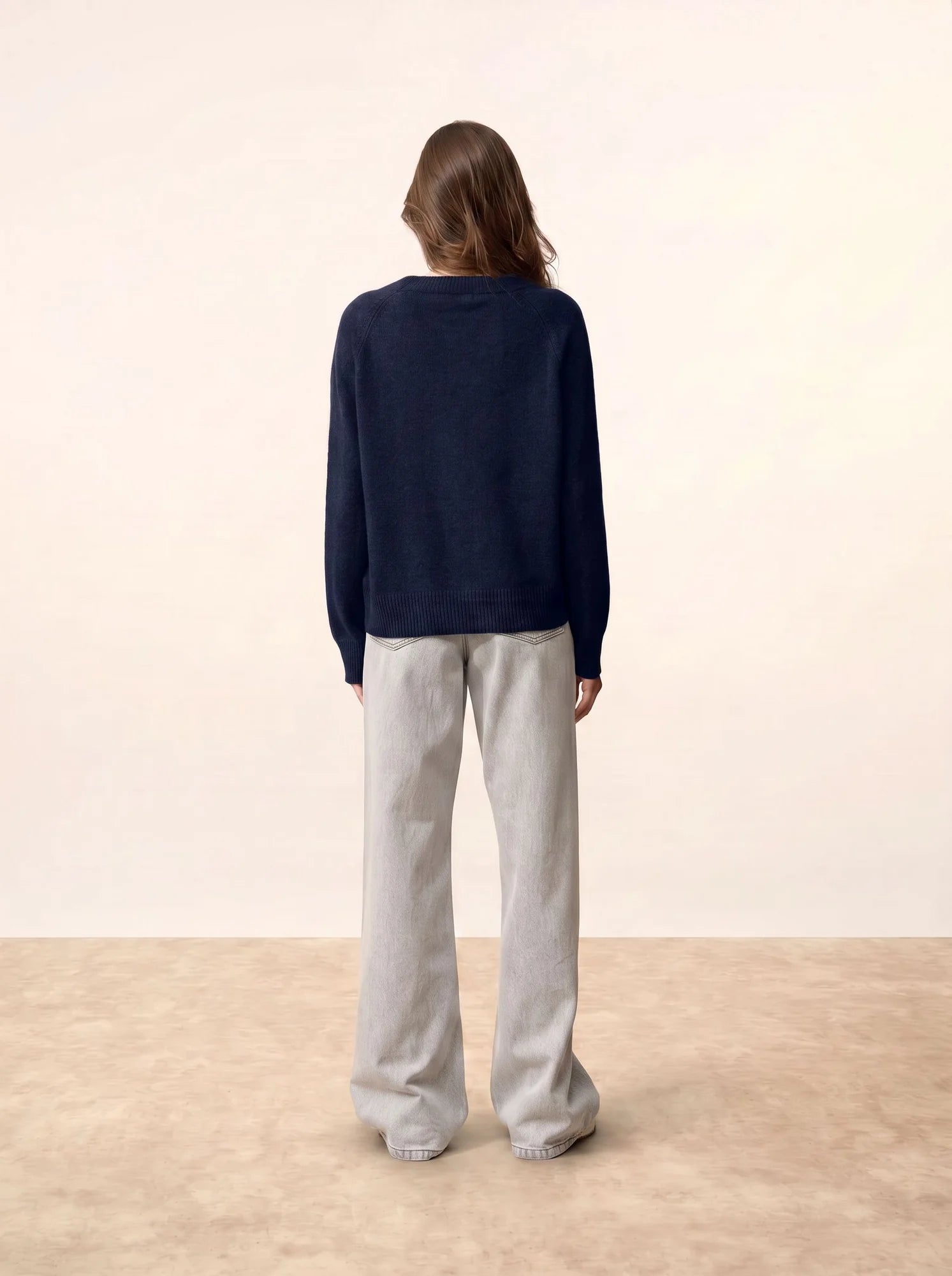 JON Pull Col Rond 4 Fils Bleu Marine