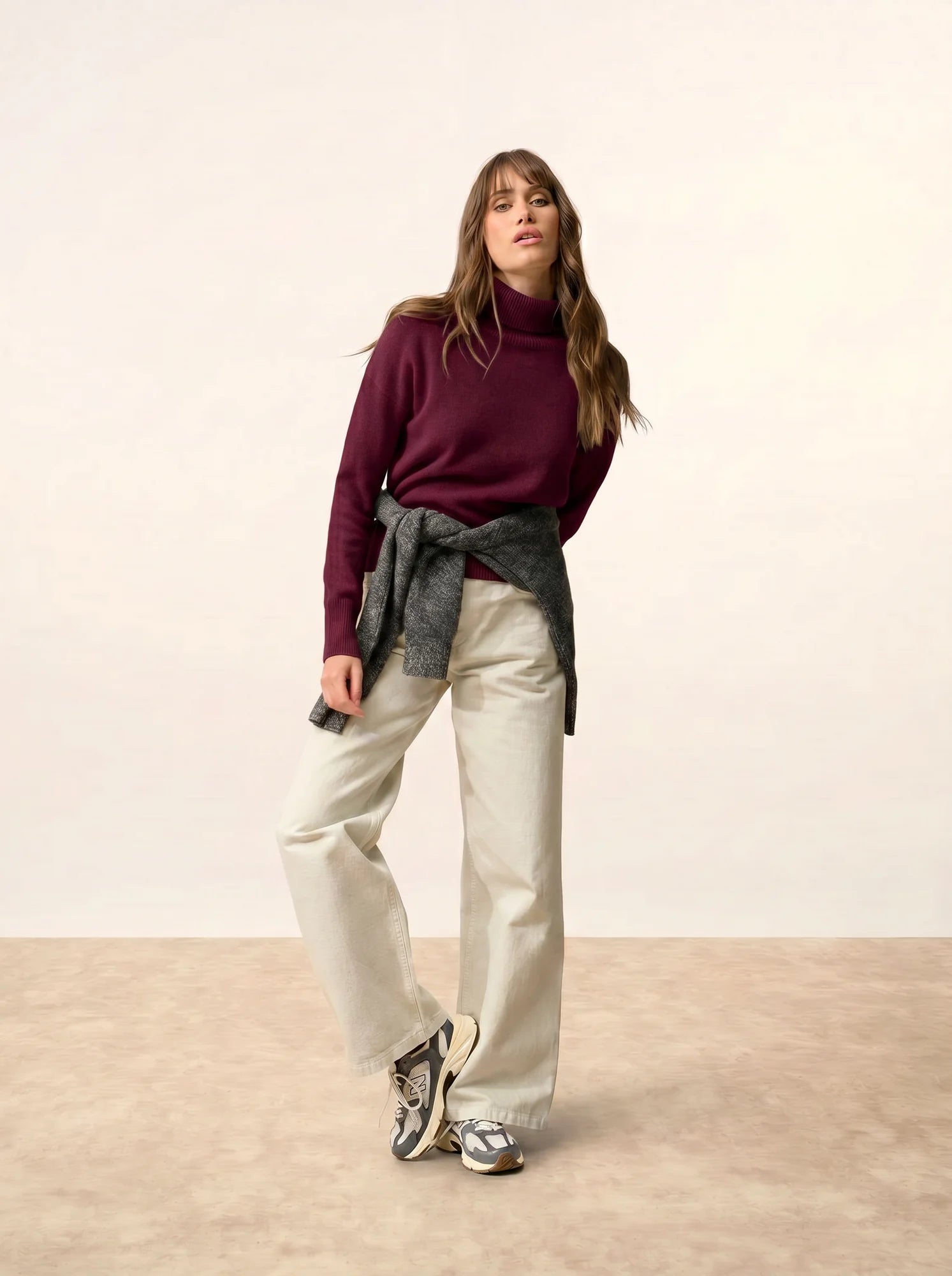 ROMANE Pull Col Roulé 4 Fils Bordeaux