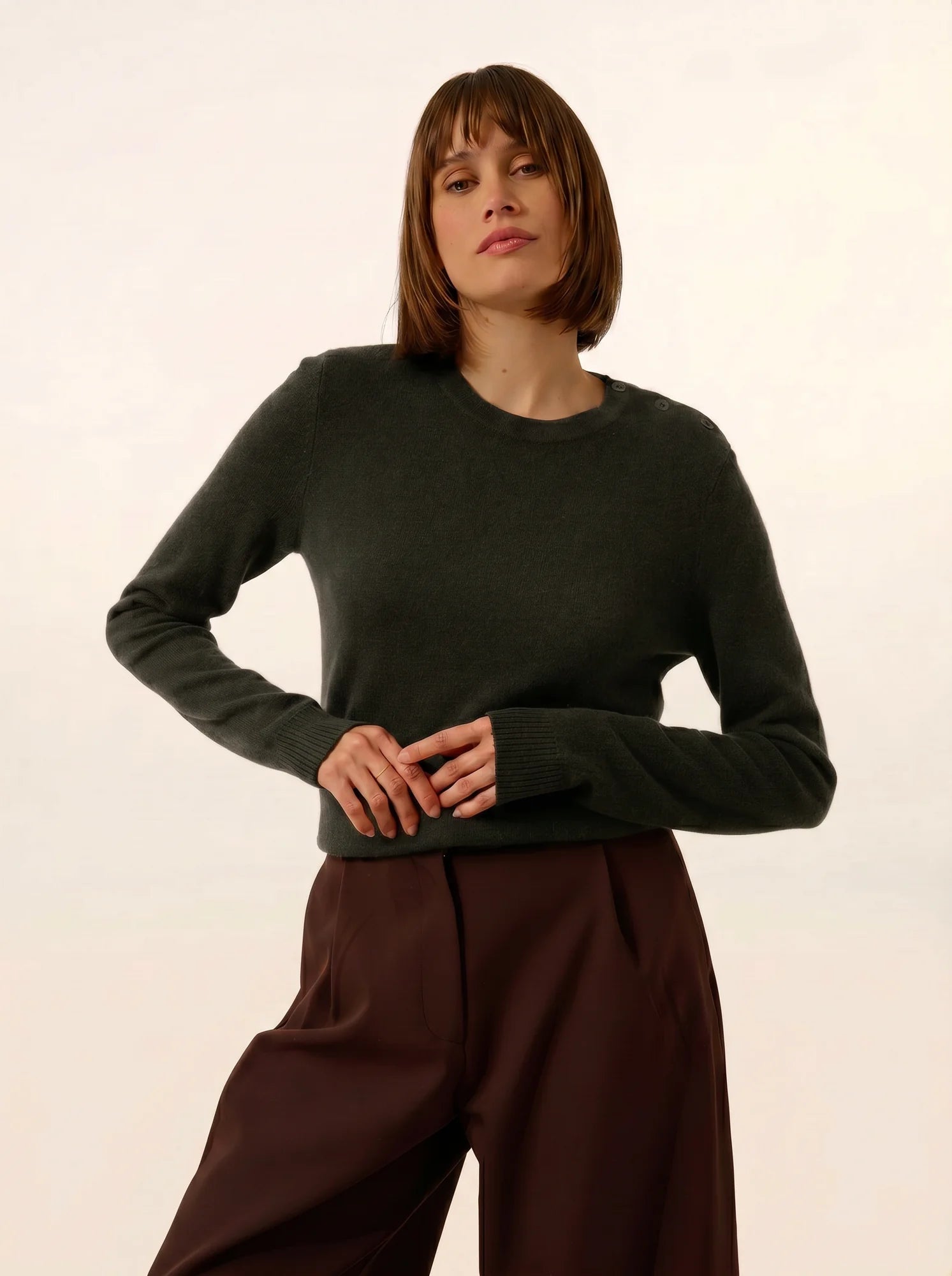ORELIEN Pull Col Rond Marin Kaki Chiné