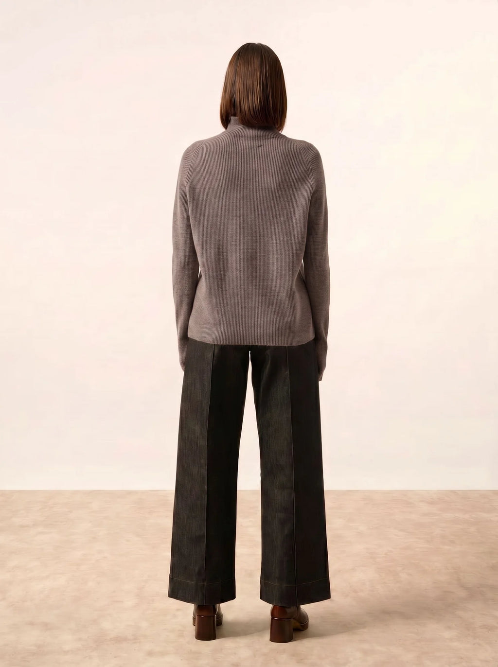 ALYSSA Pull Col Montant Taupe Chiné