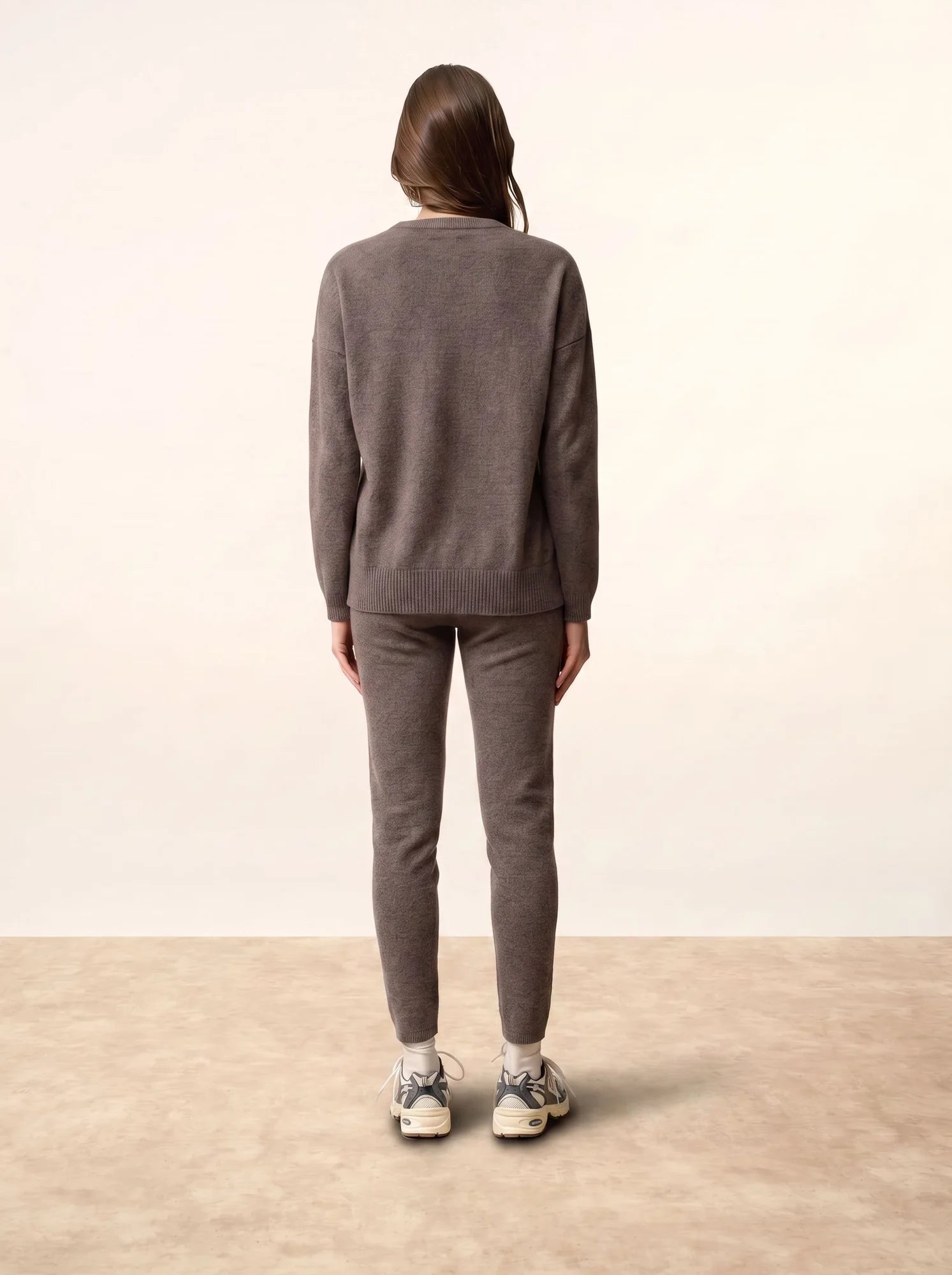 KAYLA Pull Col Rond Taupe Chiné