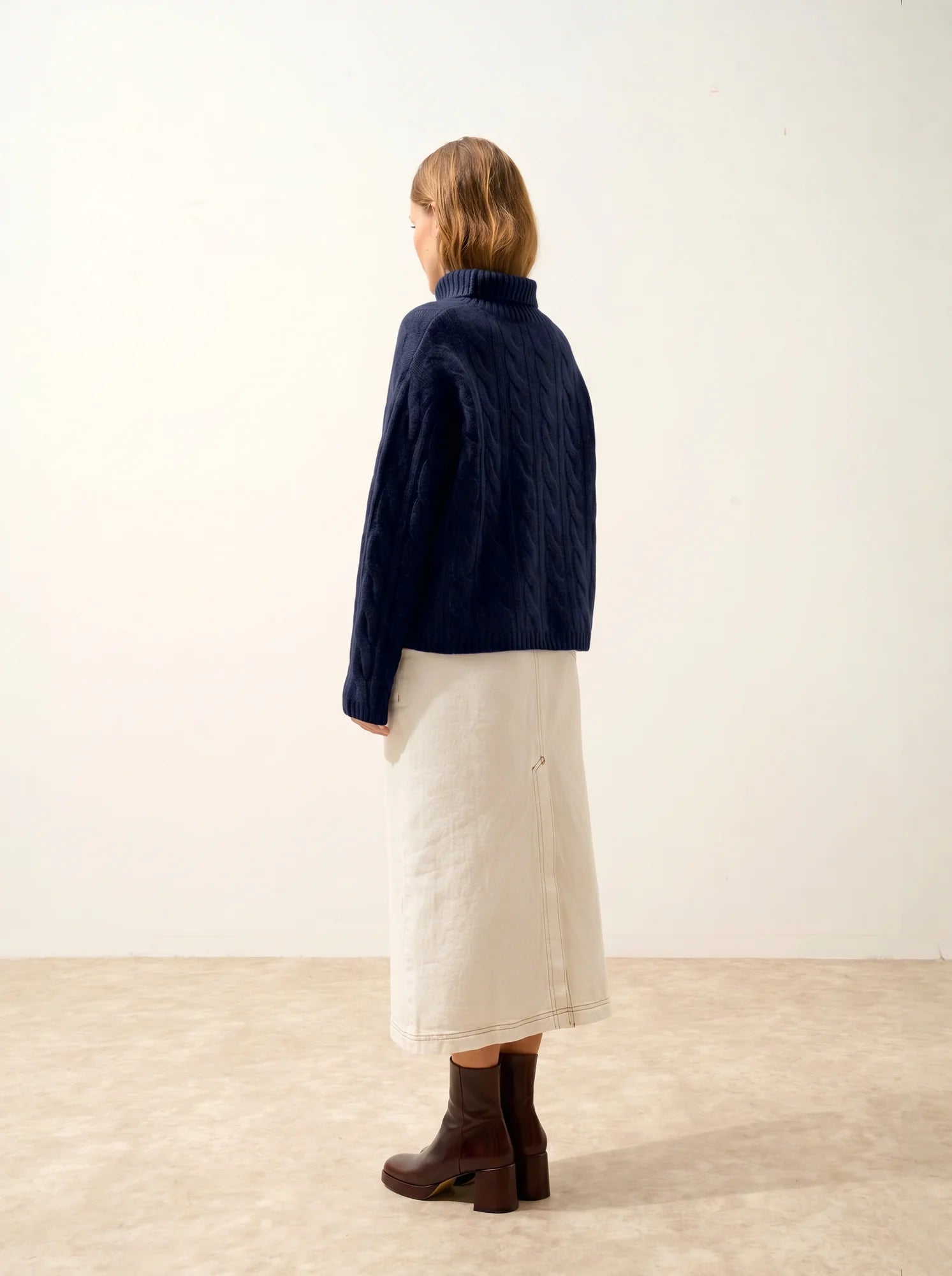 ALESSIA Pull Col Roulé 6 Fils Bleu Marine